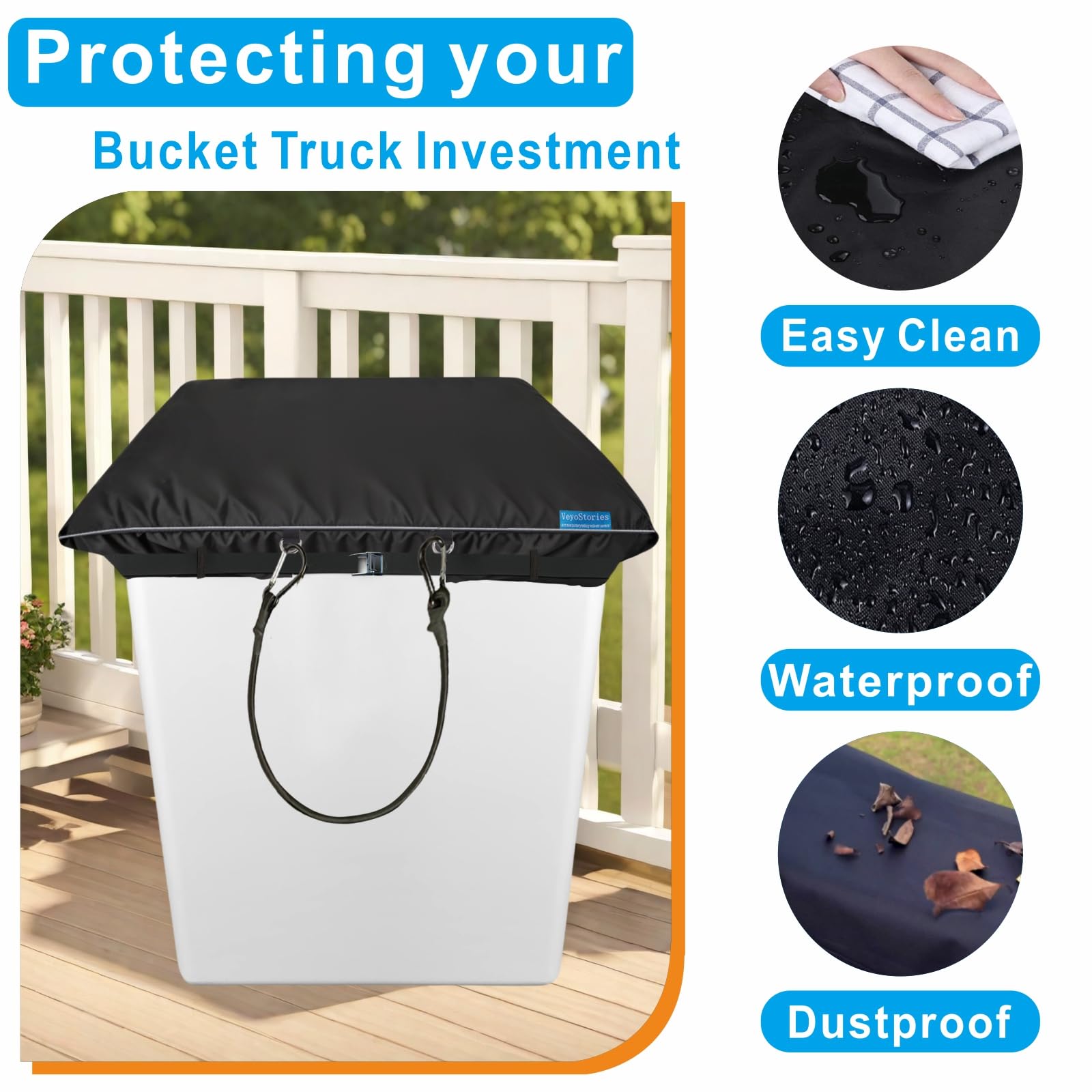 VeyoStories Bucket Truck Cover - Easy to use, Tear-resistant, with Elasticated Cord Buckle, Fits 1 Man Vinyl Bucket 28 x 28