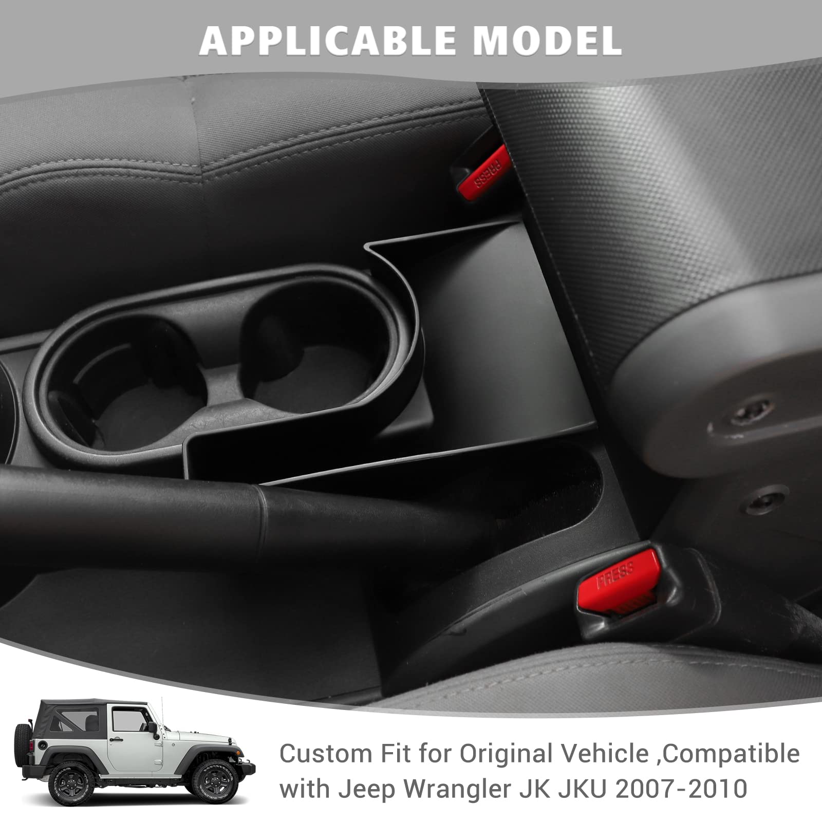 Jimen Compatible With Jeep Wrangler Jk Jku 2007-2010, Car Center Console Hand Brake Storage Box Armrest Organizer Tray