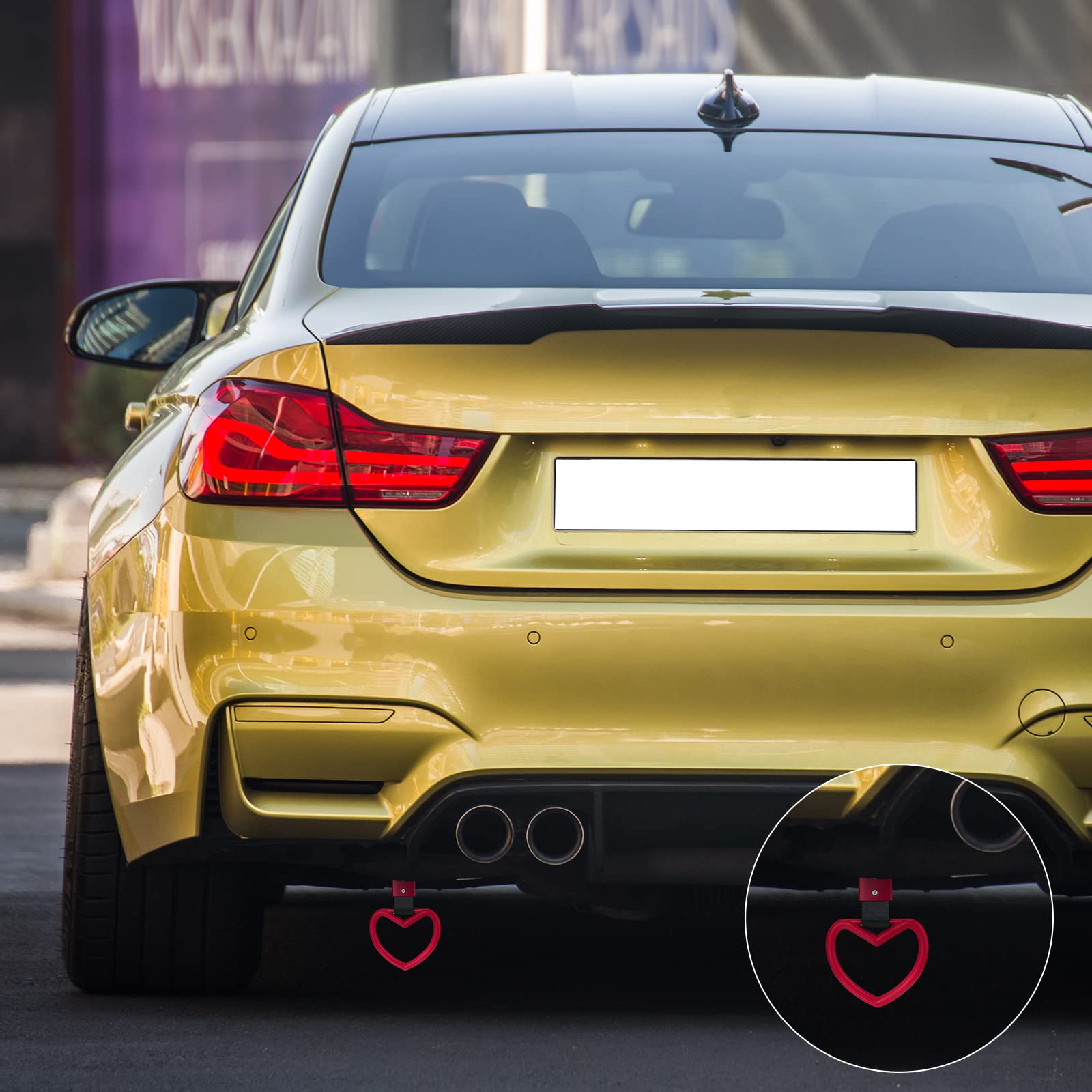 2 Pieces Rings Heart Shaped Car Handle Straps Drift Charm Rear Bumper Warning Decor Subway Bus Broken Handle for Car Interior(Re