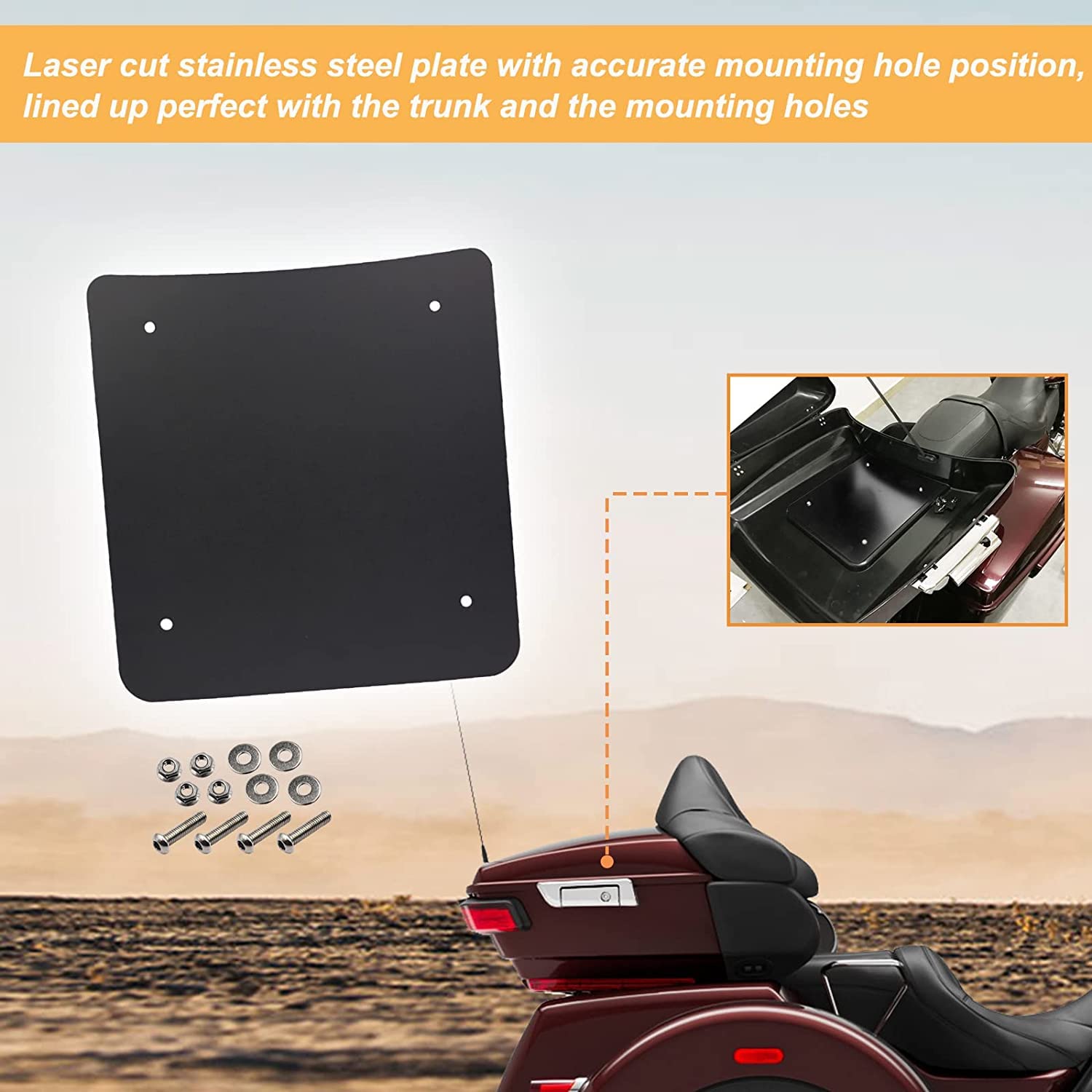 Tour Pack Plate, Inner Metal Base Plate Kit, Laser Cut Fit For 2014+ Harley Touring Razor Chopped King Tour Pak