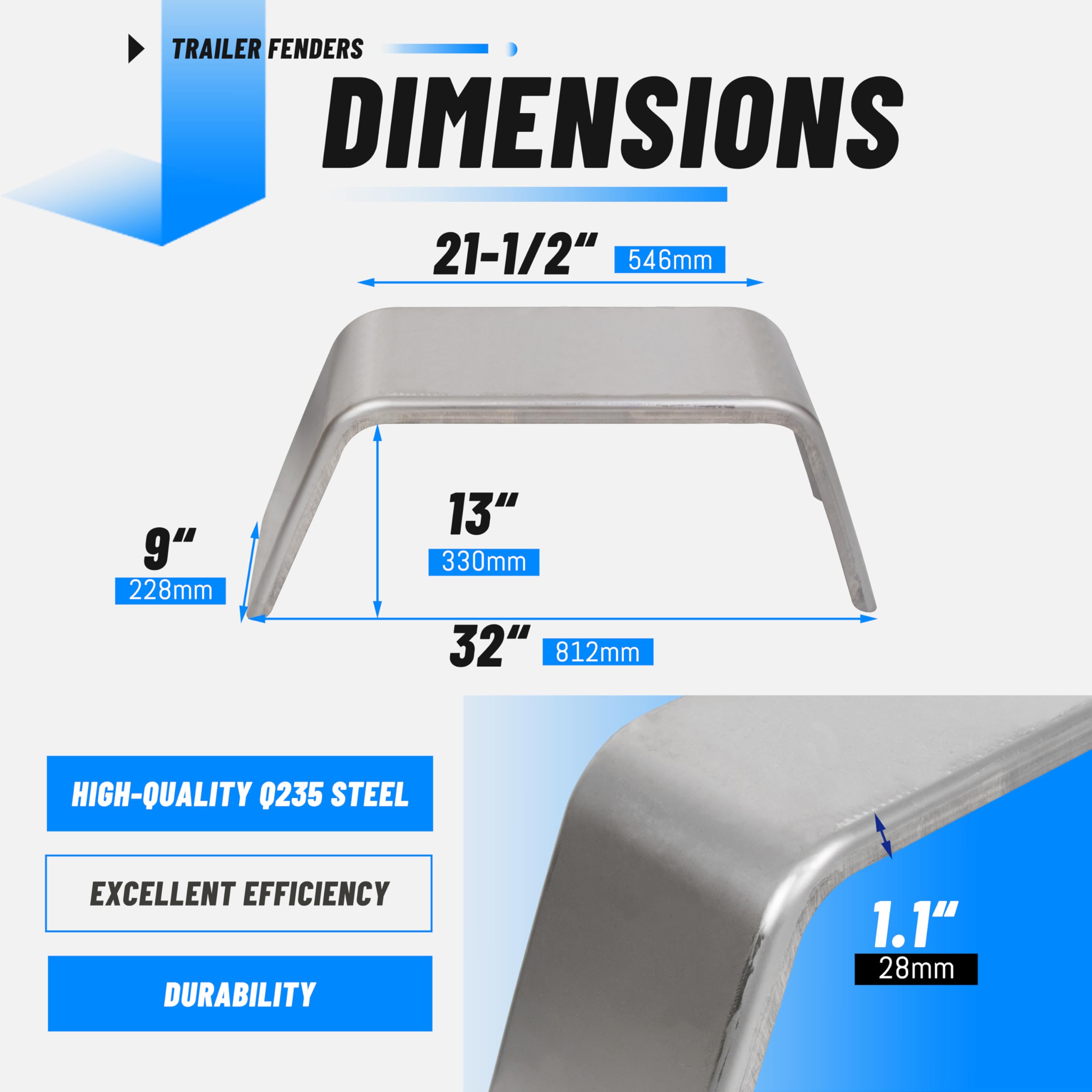 Ecotric Square Trailer Fenders For 14''-16'' Wheels 1 Pair