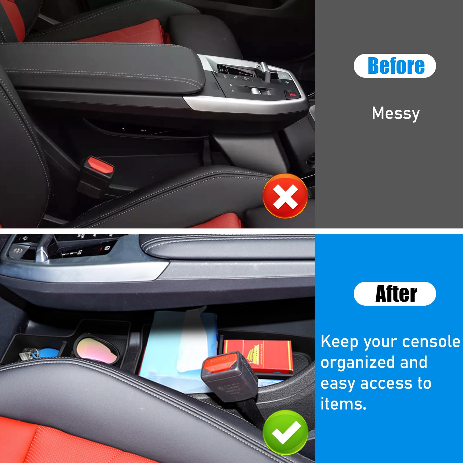 Jaronx Compatible With Bmw X1 Center Console Organizer Tray 2023 2024 2025 U11, 2Pcs Lower Console Organizer Tray, Tpe Storage B