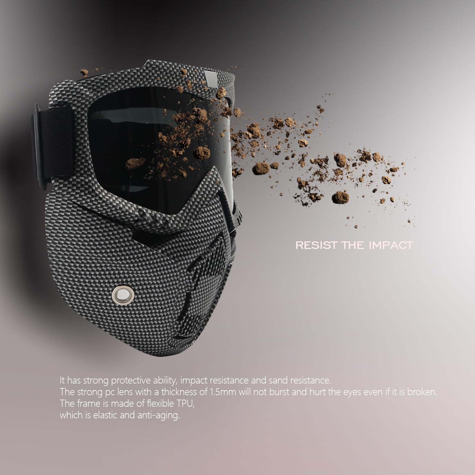 Motorcycle Goggles With Removable Face Mask, Riding Glasses Dirt Bike Atv Motocross Detachable Eyewear Offroad Airsoft Paintball