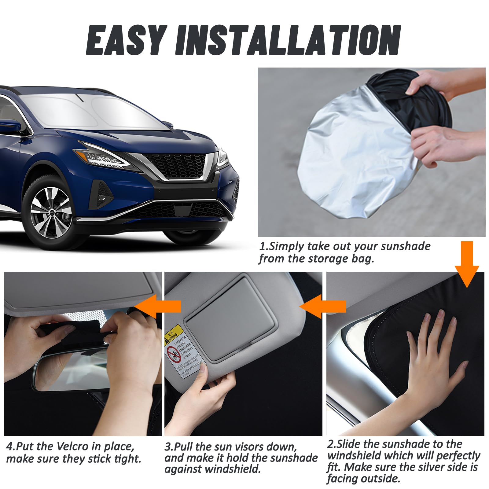 D-Lumina Windshield Sun Shade For 2015-2024 Nissan Murano Accessories, Front Window Sunshade Sun Visor Protector Block Uv Rays H