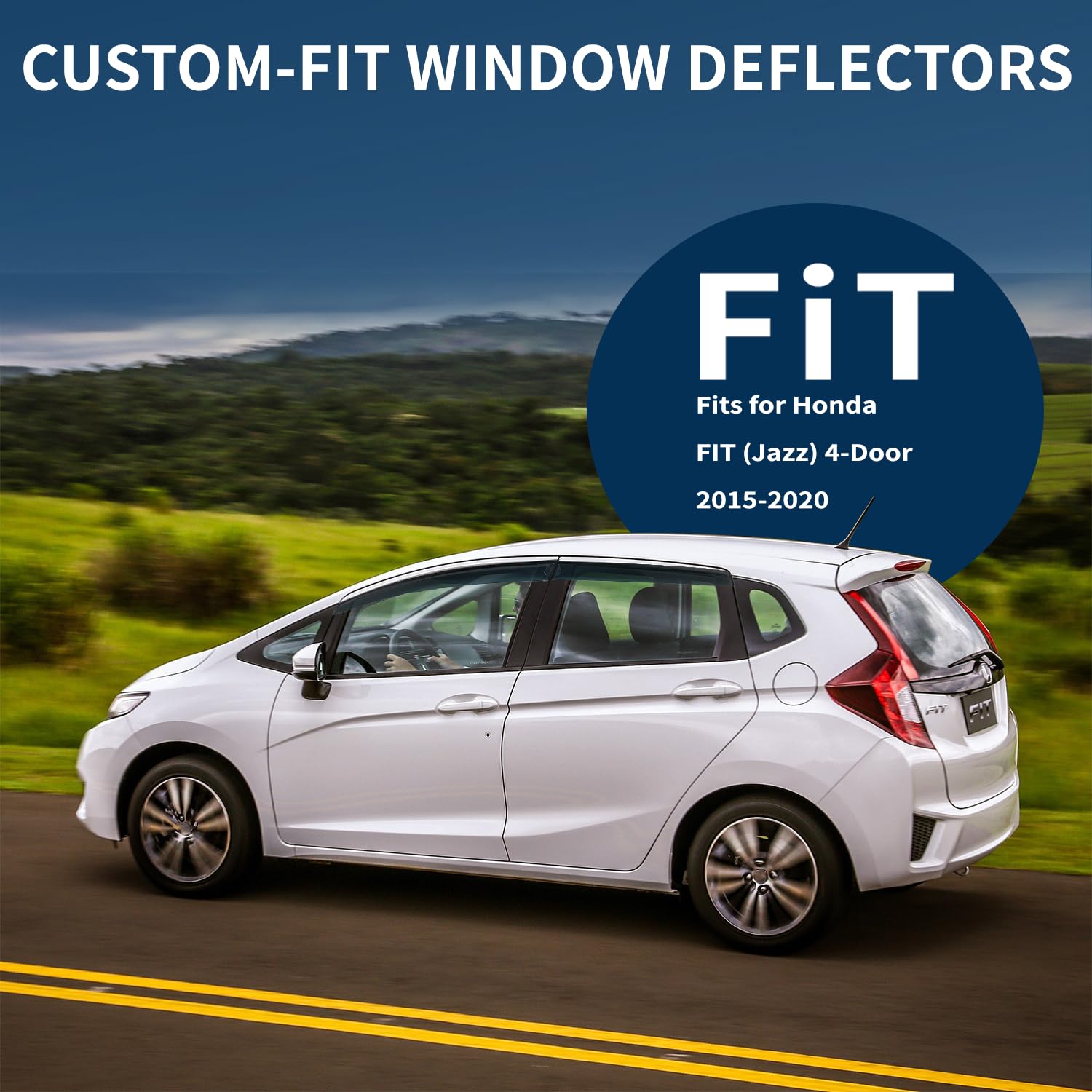 4PCS Rain Guards Window Visors Fits for Honda FIT (Jazz) 4-Door 2015-2020, Front & Rear Wind Deflector, Outside Mount Vent Shade