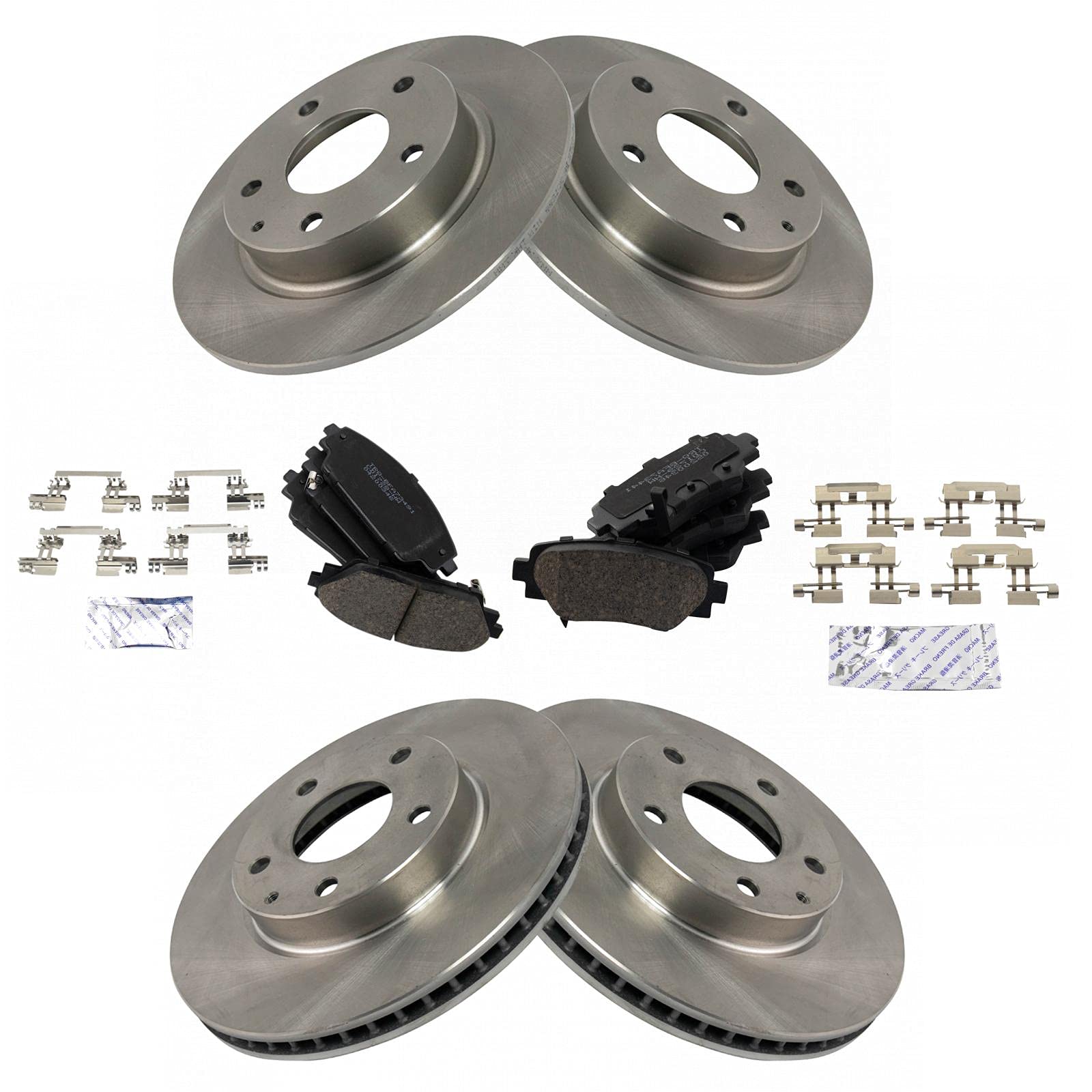 Trq Front And Rear Brake Pad & Rotor Kit Brake Pads Brake Rotor Ceramic Compatible With 2014-2016 Mazda 3