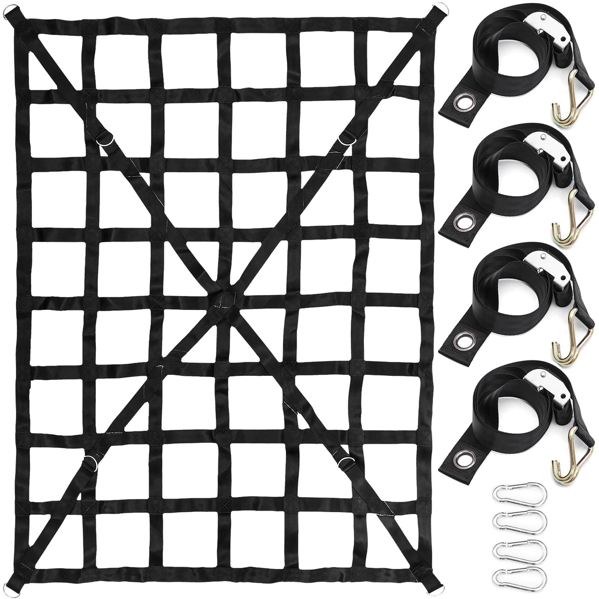 VEVOR 4.2' x 5.5' Cargo Net with Cam Buckles & S-Hooks, Cross Strap Truck Bed Cargo Net 50 x 66, Heavy Duty Cargo Nets Capac