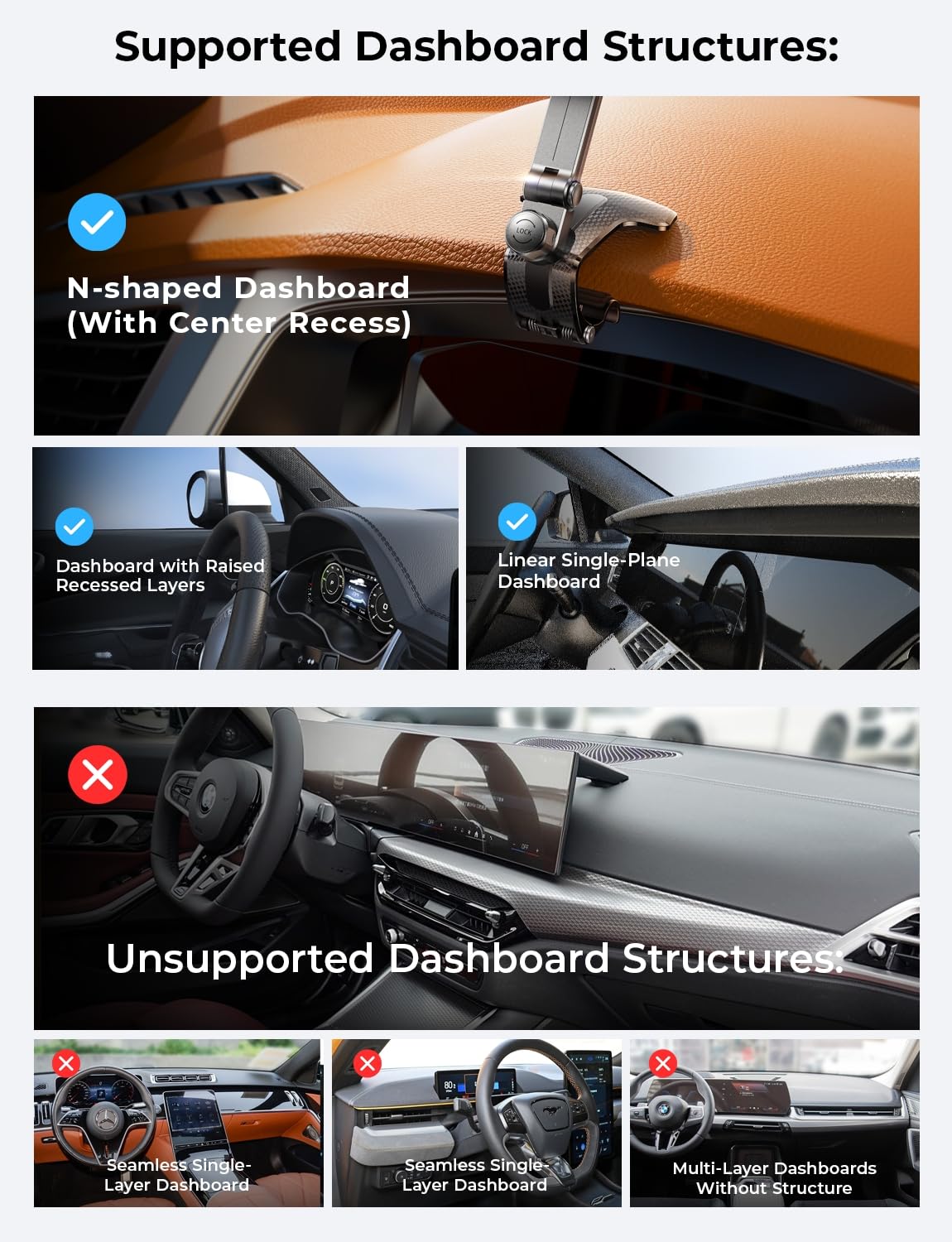 360 Degree Rotation Dashboard Car Phone Holder, Clip on Dashboard Cell Phone Holder for Driving Navigation, Magsafe Magnetic Car