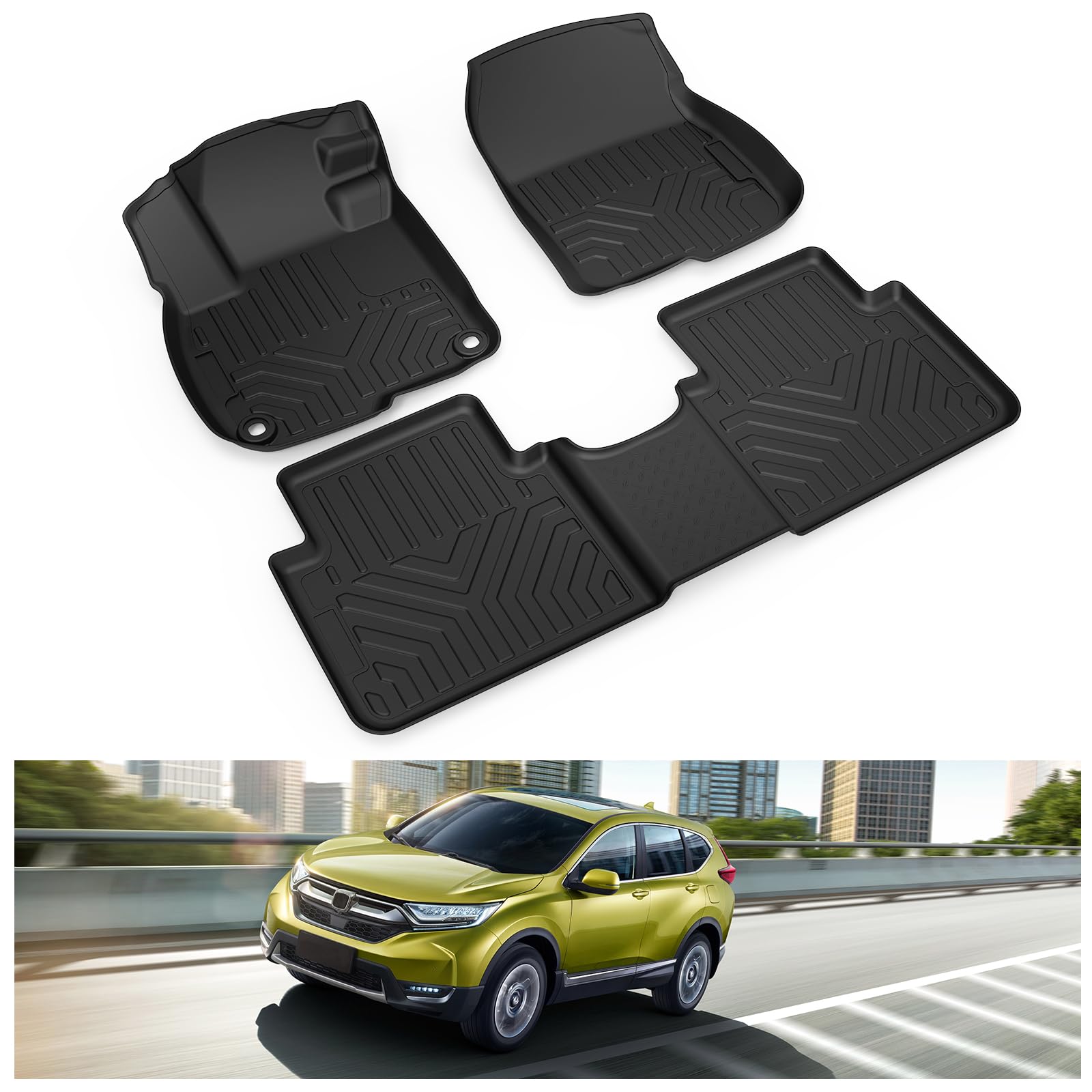 Kiwi Master Floor Mats For 2017-2022 Honda Cr-V All Weather Mat Front & Rear 2 Row Seat Tpe Slush Liners Set Black