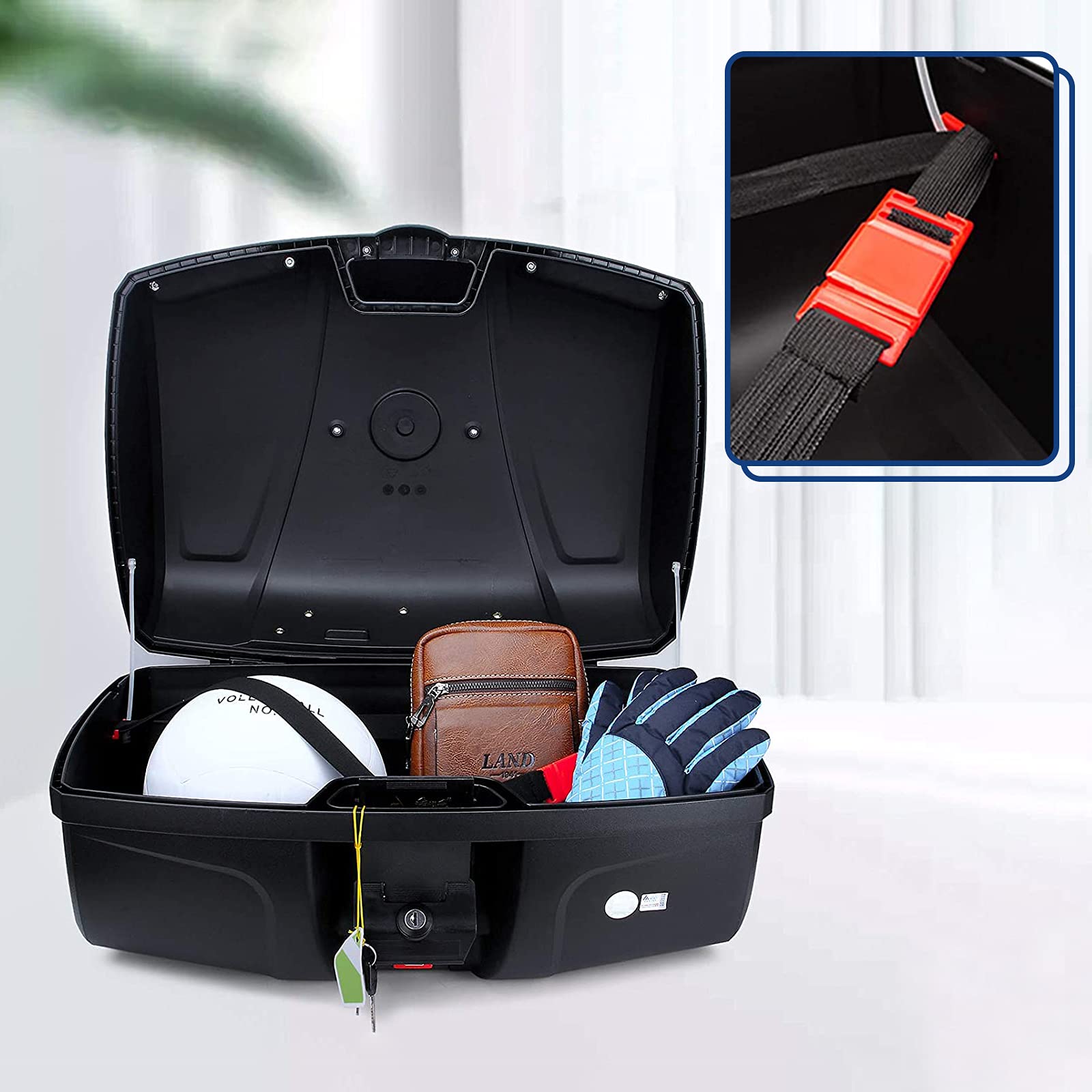 Mingting Universal Motorcycle Rear Top Box Tail Trunk Luggage Storage Case,47 Litre Hard Case with Mounting Hardware,with LED Li