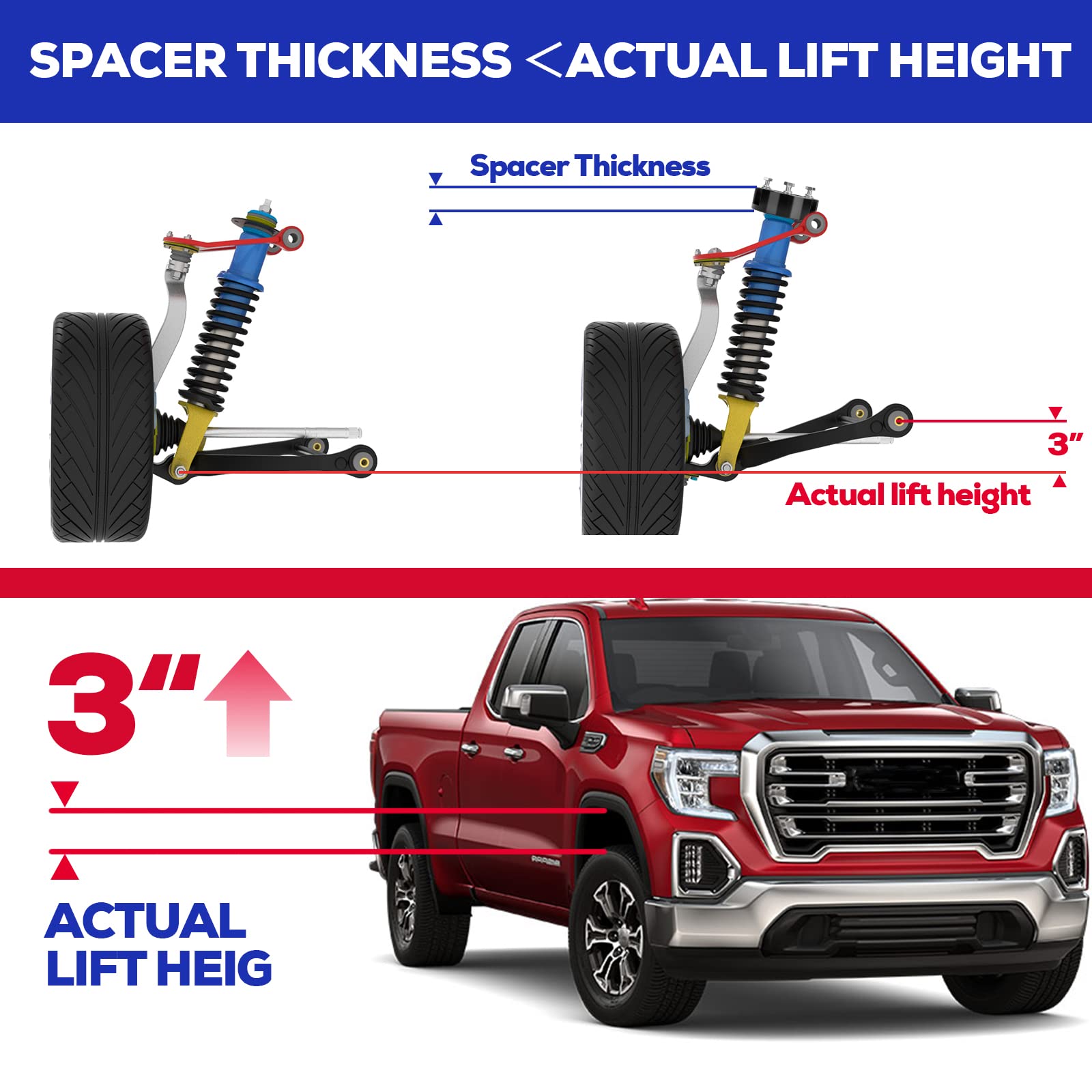 KSP 3'' Front Leveling Kits for Silverado 1500 2WD/4WD 2007-2019, Sierra 2WD/4WD 2007-2019, 3 Inch Suspension Strut Spacers Lift