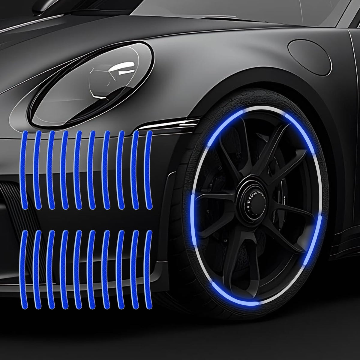 Maicican Blue a Reflective PVC Wheel Eyebrow Stickers, Set of 20, Night Safety Warning, Anti-Scratch, Waterproof, Outdoor Use
