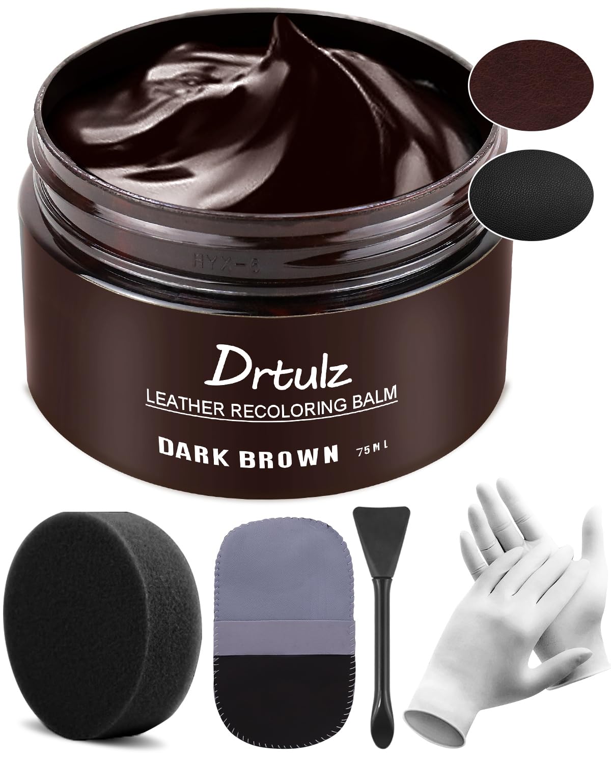 drtulz Leather Recoloring Balm - Dark Brown Repair Kit for Furniture, Car Seats & More - Restores Faded Leather & Vinyl