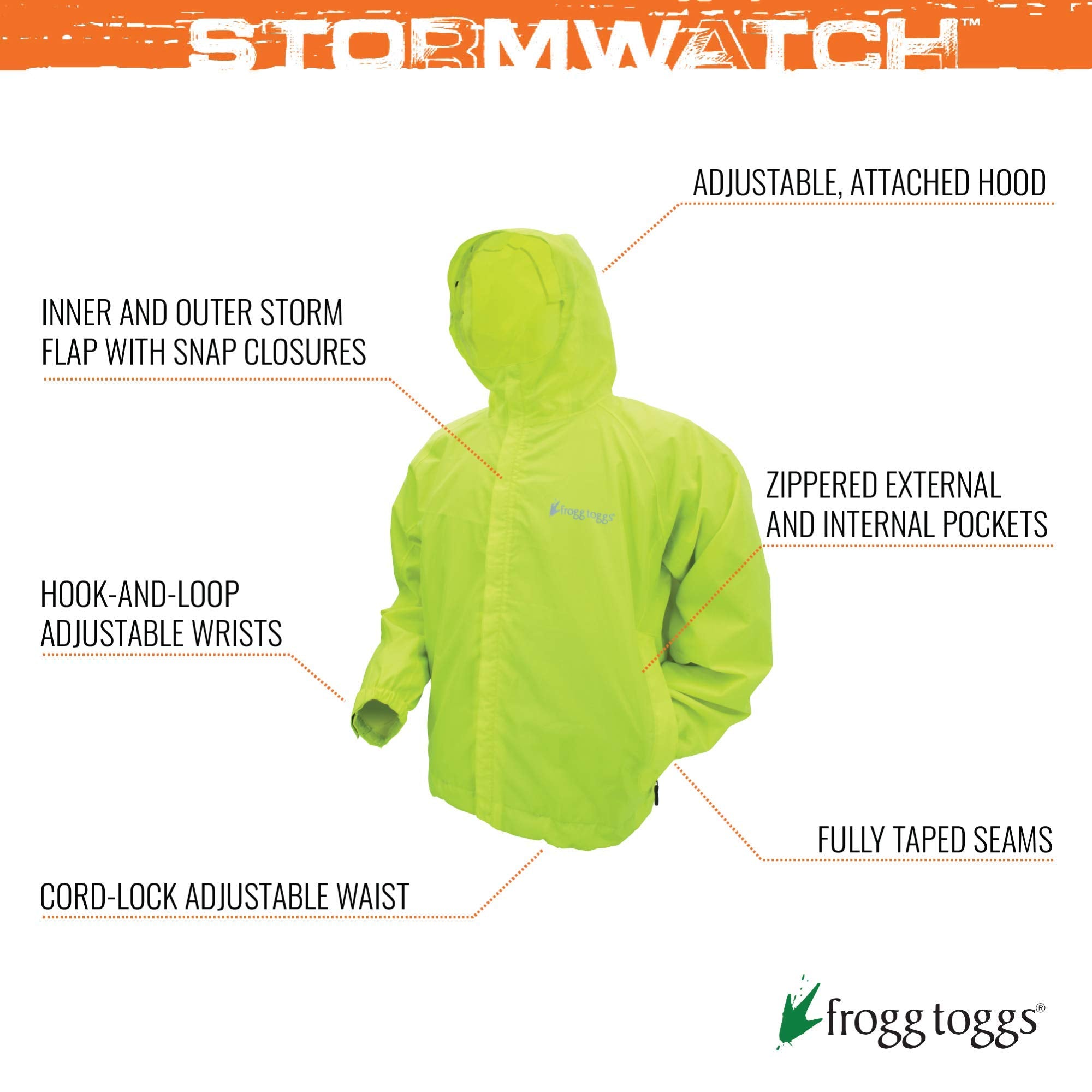 FROGG TOGGS Mens Stormwatch Waterpoof Rain Jacket, Hi-vis Yellow, XX-Large US