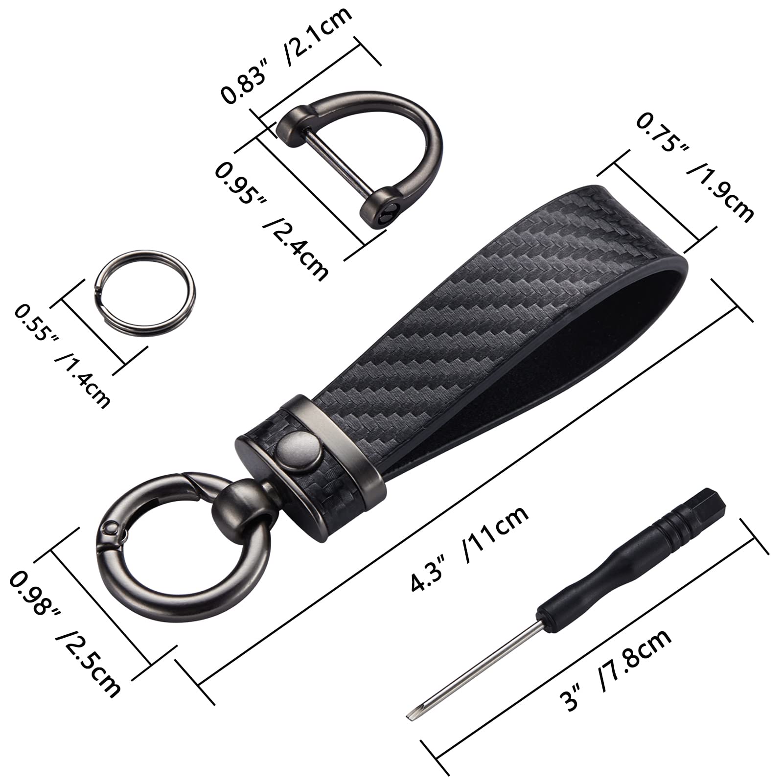 Dekewei Carbon Fiber Style Car Keychain Microfiber Leather Key Chain, Universal Key Chains For Key Fobs For Men And Women, 360 D