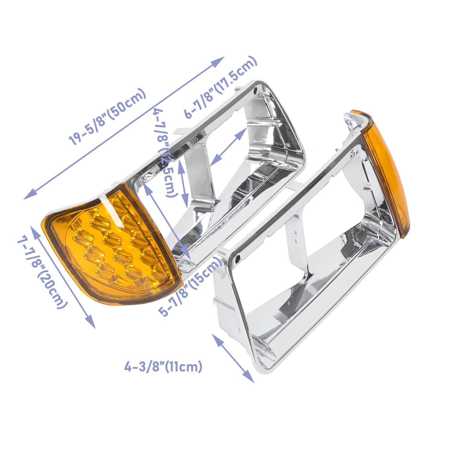 Hecasa Headlight Bezel W/Led Compatible With 1989-2002 Freightliner Fld120 Turn Signal Light Lamp 3 Wires Replacement For A06-20738-000 A06-20738-001