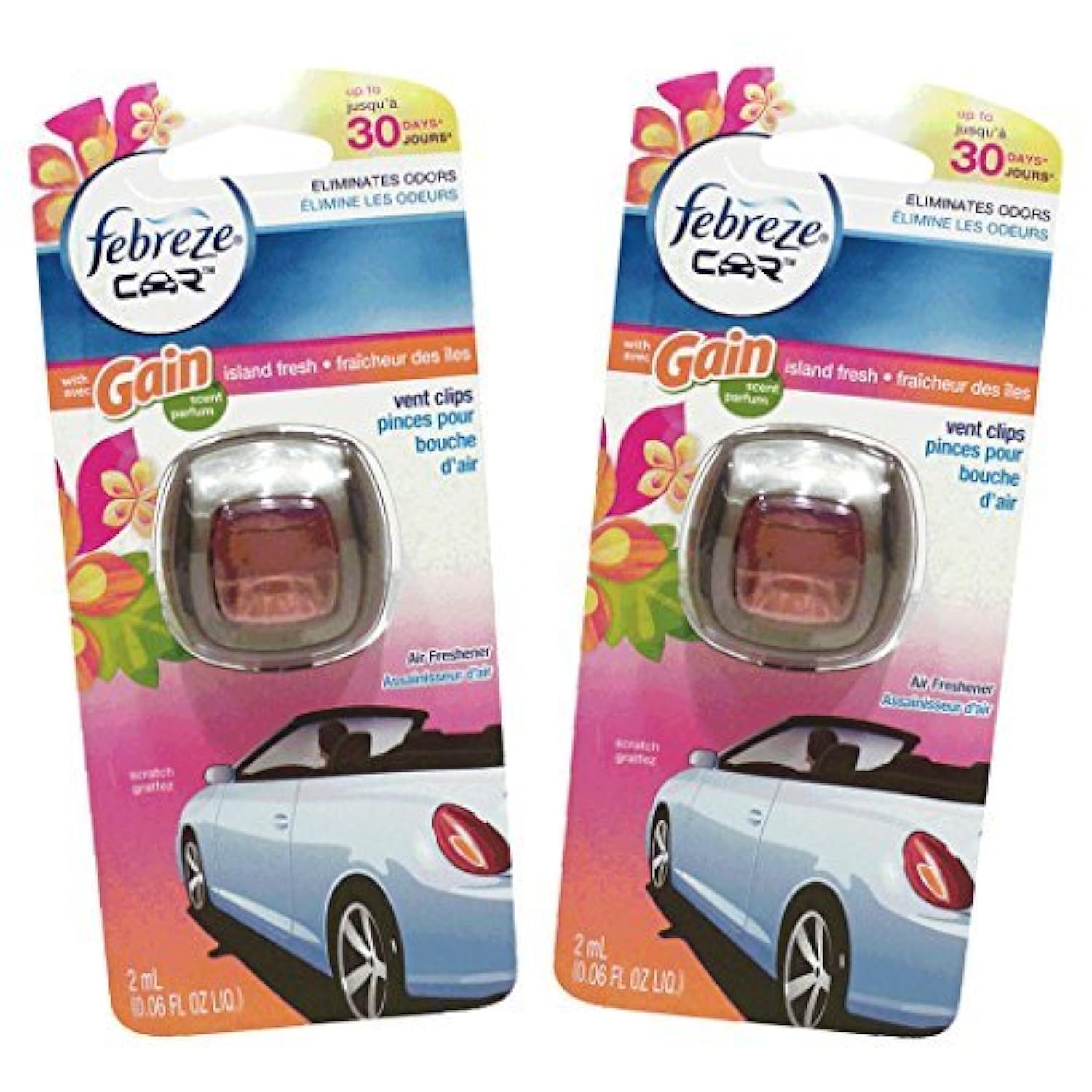 Febreze Car Vent Clips Air Freshener And Odor Eliminator, Gain Island Fresh - 2 Pieces