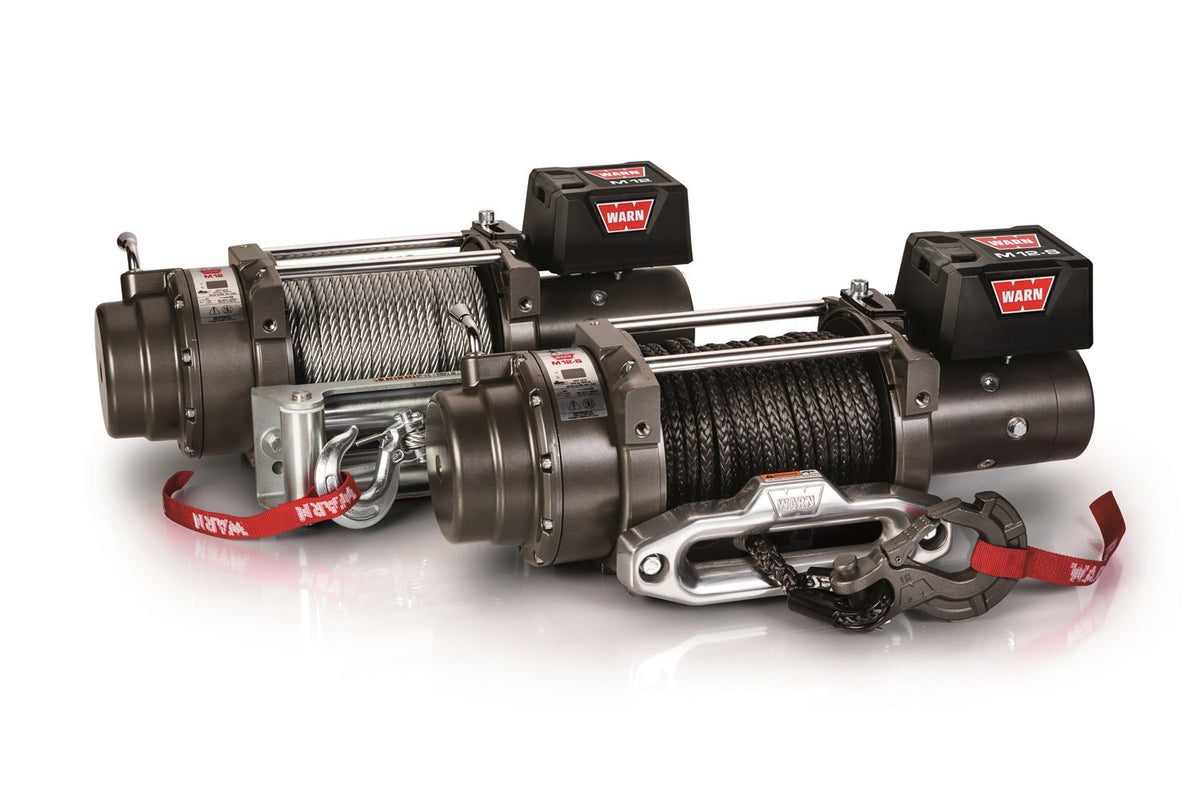 Warn 97720 M12-S Electric 12V Heavyweight Winch With Spydura Synthetic Cable Rope: 3/8'' Diameter X 100' Length, 6 Ton (12,000 L