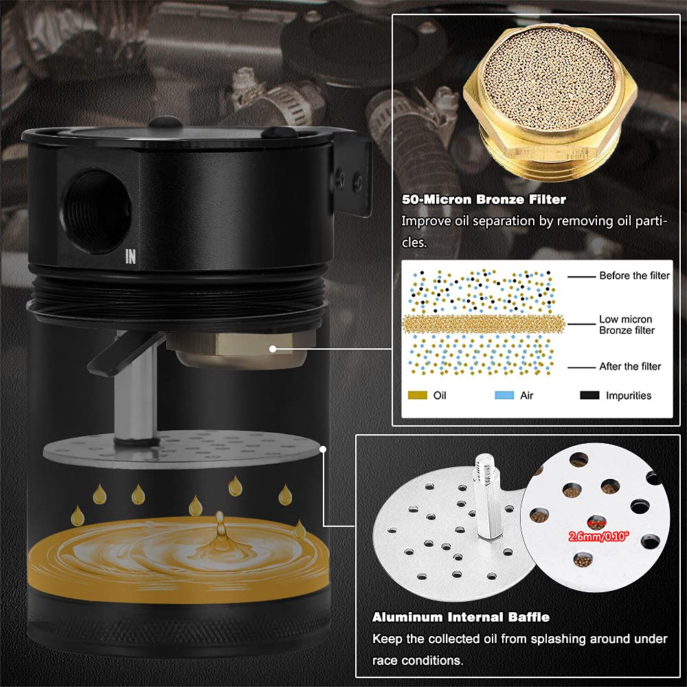 Pqy Oil Catch Can Baffled 2 Port Oil Catch Tank Kit With Drain Valve Universal Air Oil Separator