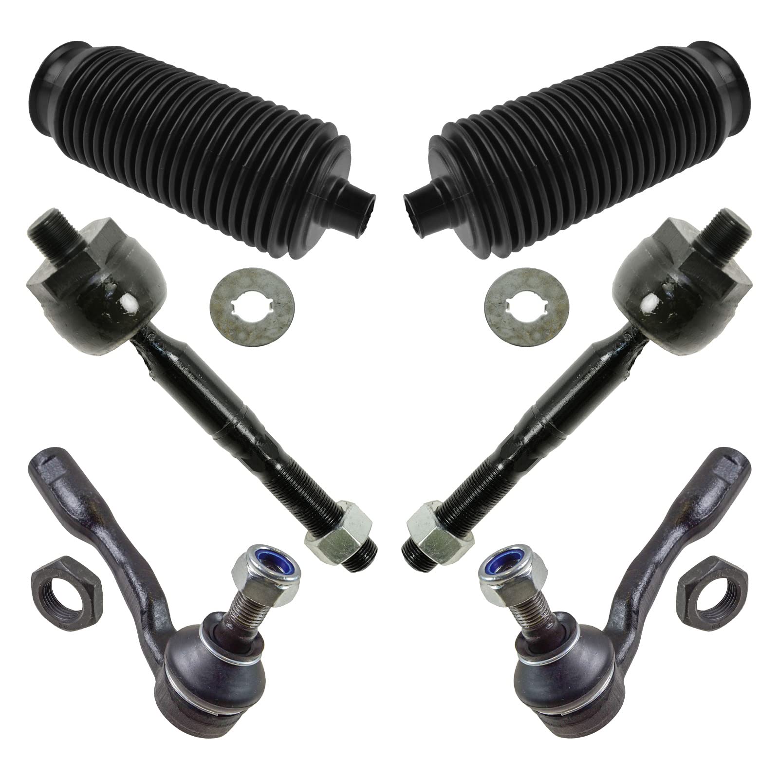 Trq Front Inner & Outer Steering Kit Steering Rack & Pinion Bellow Tie Rod Compatible With 2001-2002 Toyota Sequoia 2000-2002 Tu