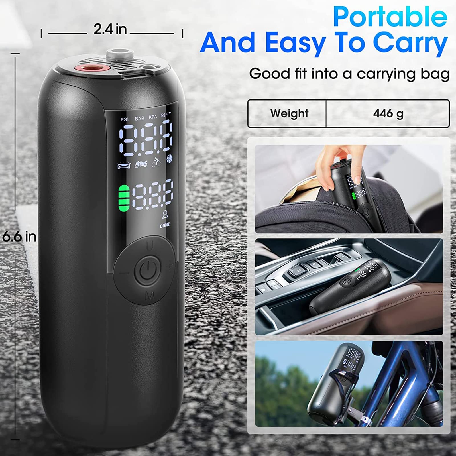 Liltsdrae Bike Pump Bicycle Pump, Tire Inflator Portable Air Compressor For Car, Max 150Psi/10.3 Bar, Auto Shut-Off Air Pump Wit