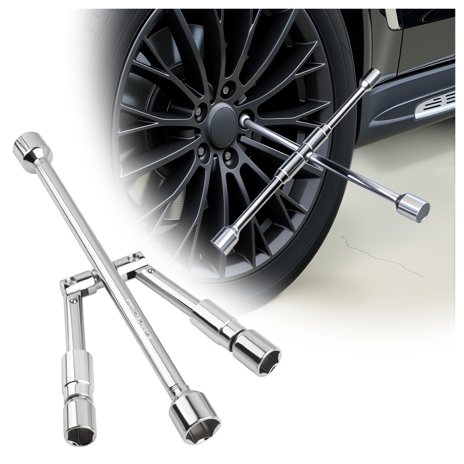 VKQTS 4 Way Lug Wrench 17mm/19mm/21mm/23mm,Foldable Lug Nut Removal Tool for Lugs Nut Labor-Saving Dismantle & Fasten,Profession