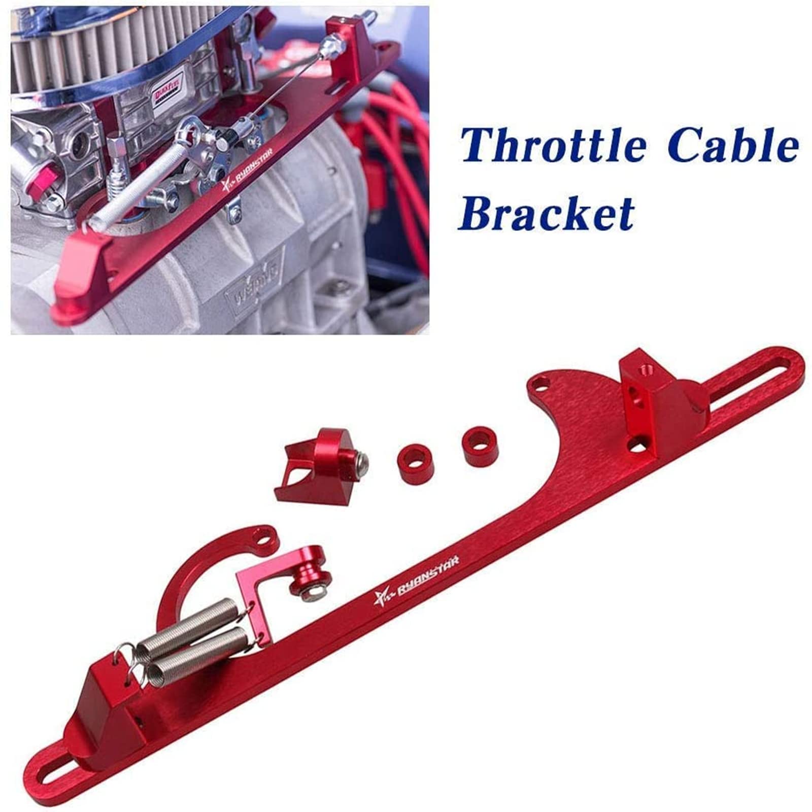 RYANSTAR Adjustable Throttle Cable Bracket for 4150/4160 Series, Billet Aluminum, Red Finish