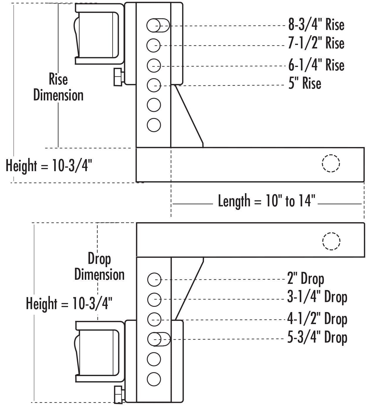 Eaz-Lift 16 X 5.75 X 8.75 16 Adjustable Ball Mount Extra Hi/Low Shank, 5-3/4 Drop 8-3/4 Lift (48133)