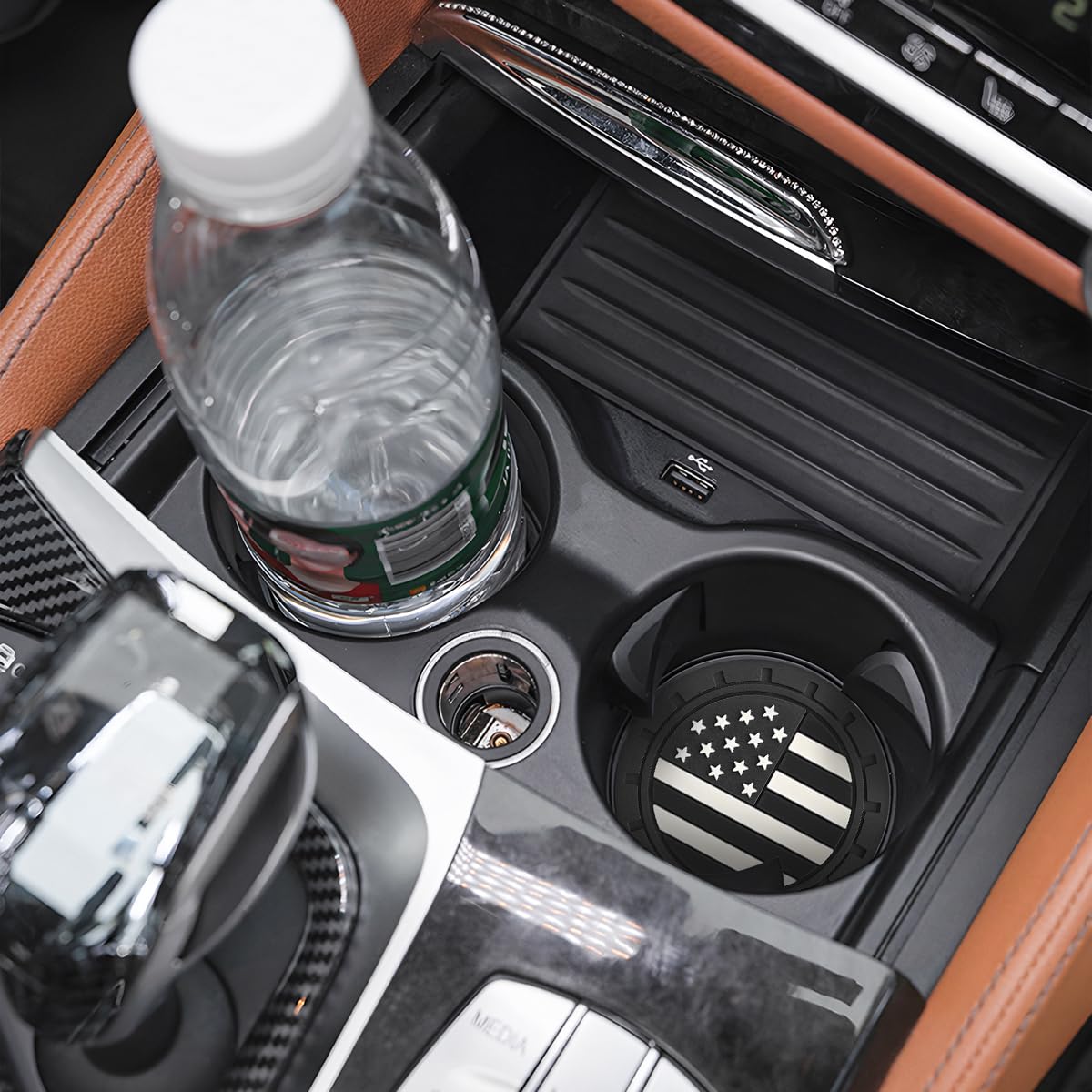 Osilly Car Cup Holder Coasters, 4 Pack American Flag Insert Car Cup Coaster, 2.75 Inch Pvc Anti Slip Shockproof Embedded Drink M
