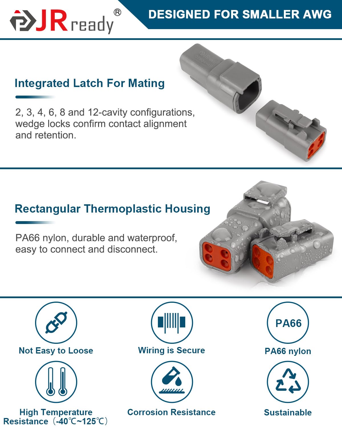 JRready Deutsch DTM Connector 4 Pin 8 Kits, ST6330-401 DTM Connector Kit with Size 20 Solid Contacts 20-22AWG, Waterproof Automo