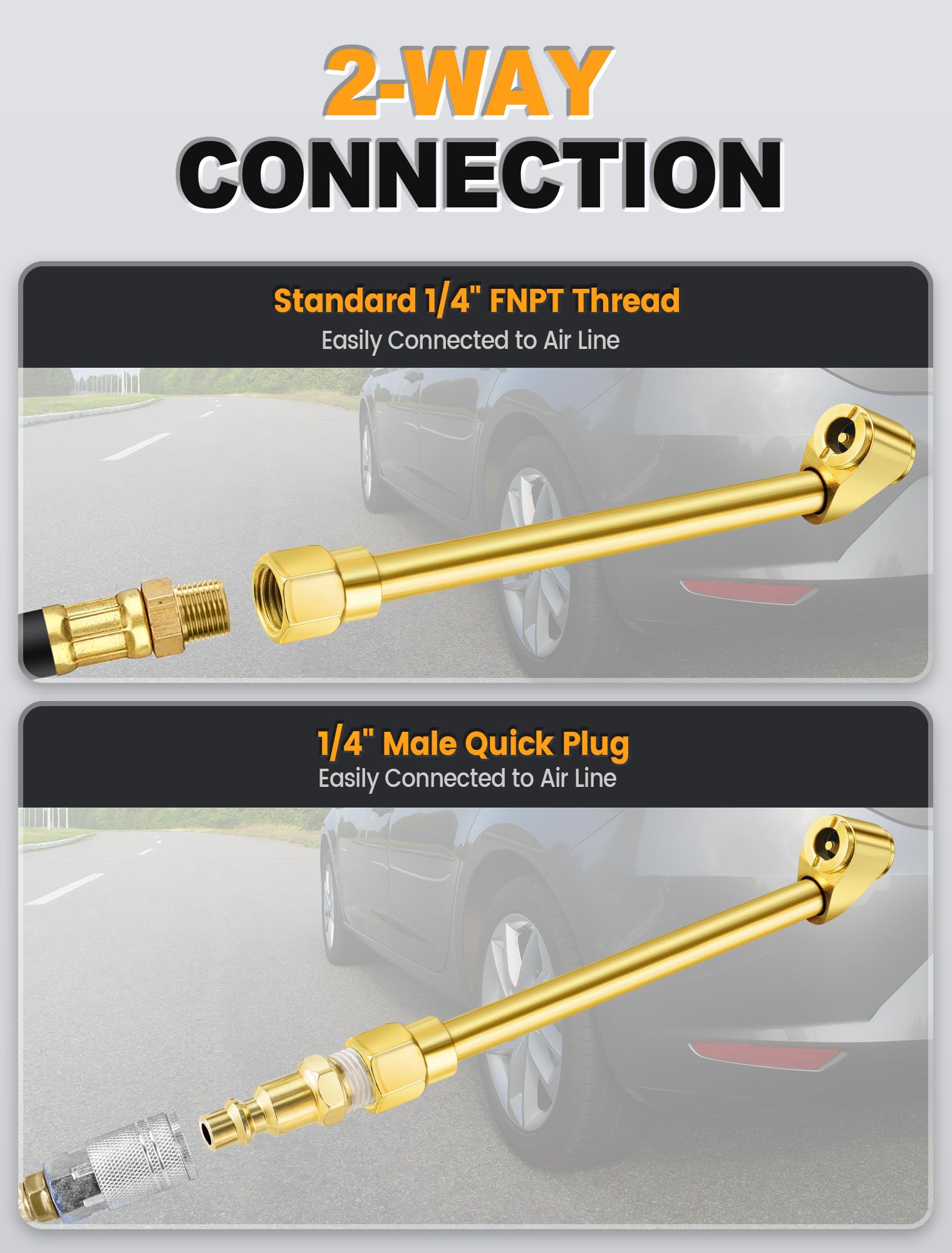 Evoultes 2-Way Connection Air Chuck Set, Heavy Duty Dual Head Air Chuck With Closed Ball Tire Chuck & 1/4 Inches Npt Male Quick
