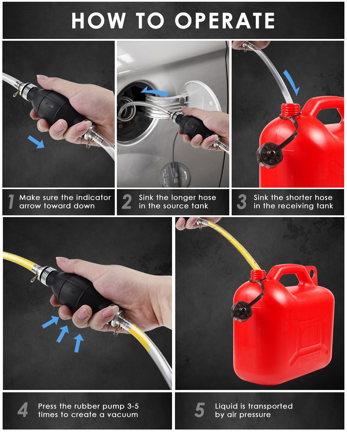 Katumo Gasoline Siphon Hose, 2 Kits Gas Oil Water Fuel Transfer Siphon Pump, Portable Widely Use Hand Fuel Pump, Fuel Transfer P