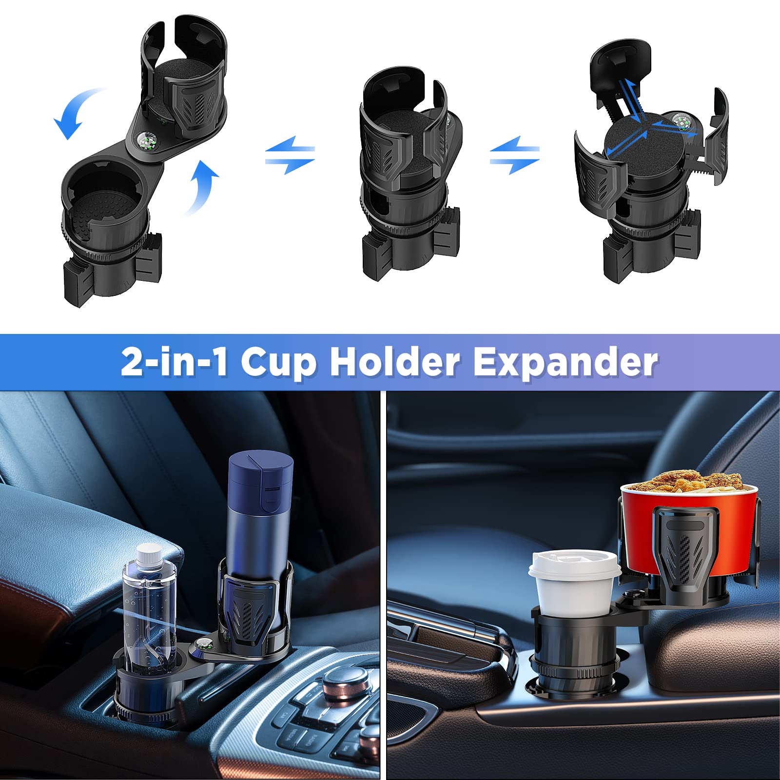 OUTXE Dual Car Cup Holder Expander, Multifunction Drink Adapter Adjustable Expandable Cupholder for Seat Automotive Auto Truck R