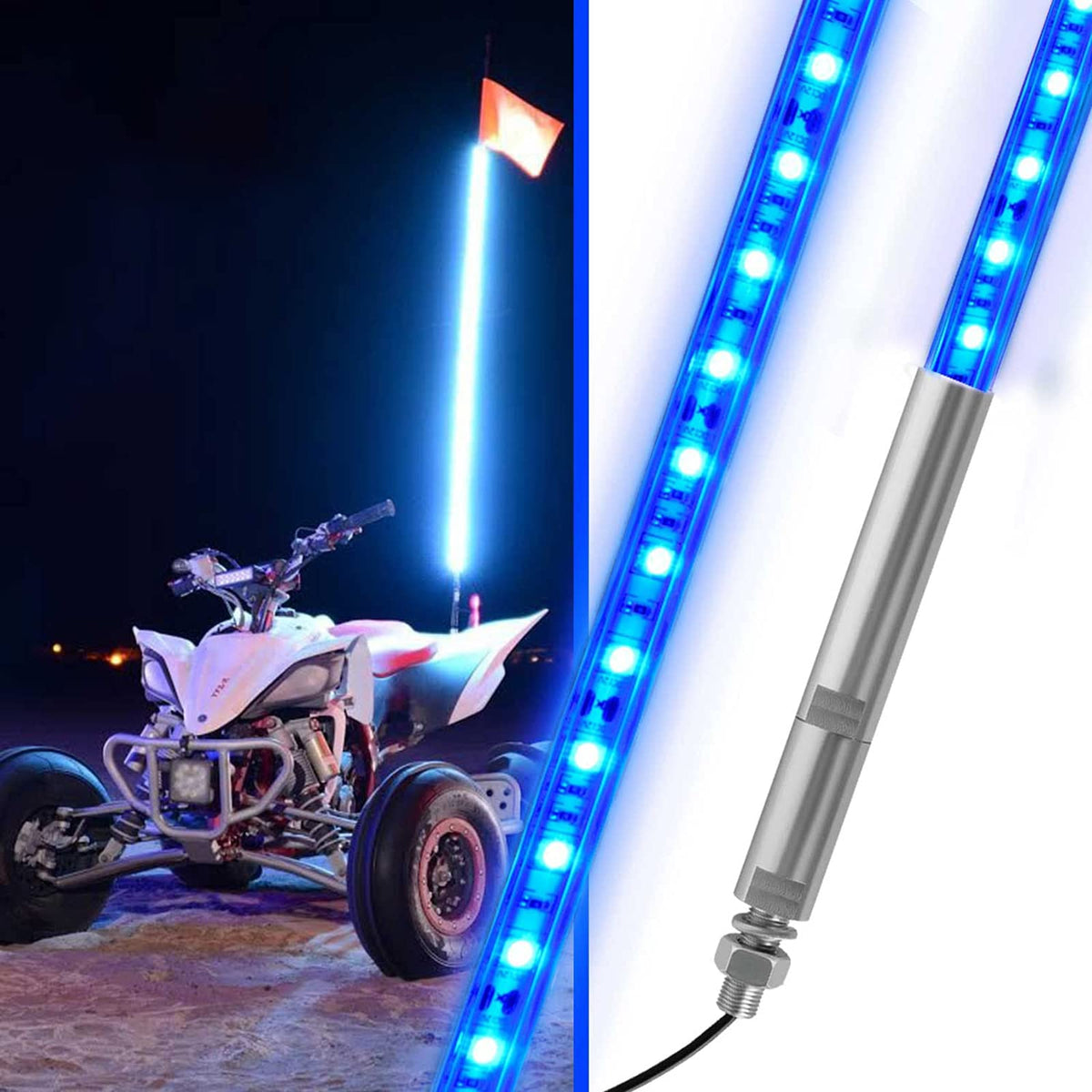Utvjatv 3Ft Led Whip Blue Lights Waterproof Flag Pole Safety Antenna With Flag For Can Am Maverick X3 Sand Dune Buggy Utv Atv 20