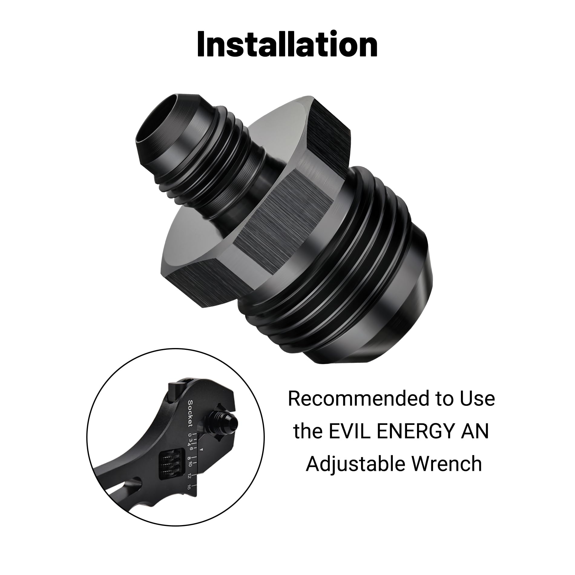 EVIL ENERGY 12AN Male to AN6 Male Flare Reducer Coupler Union Straight Adapter Fitting Black