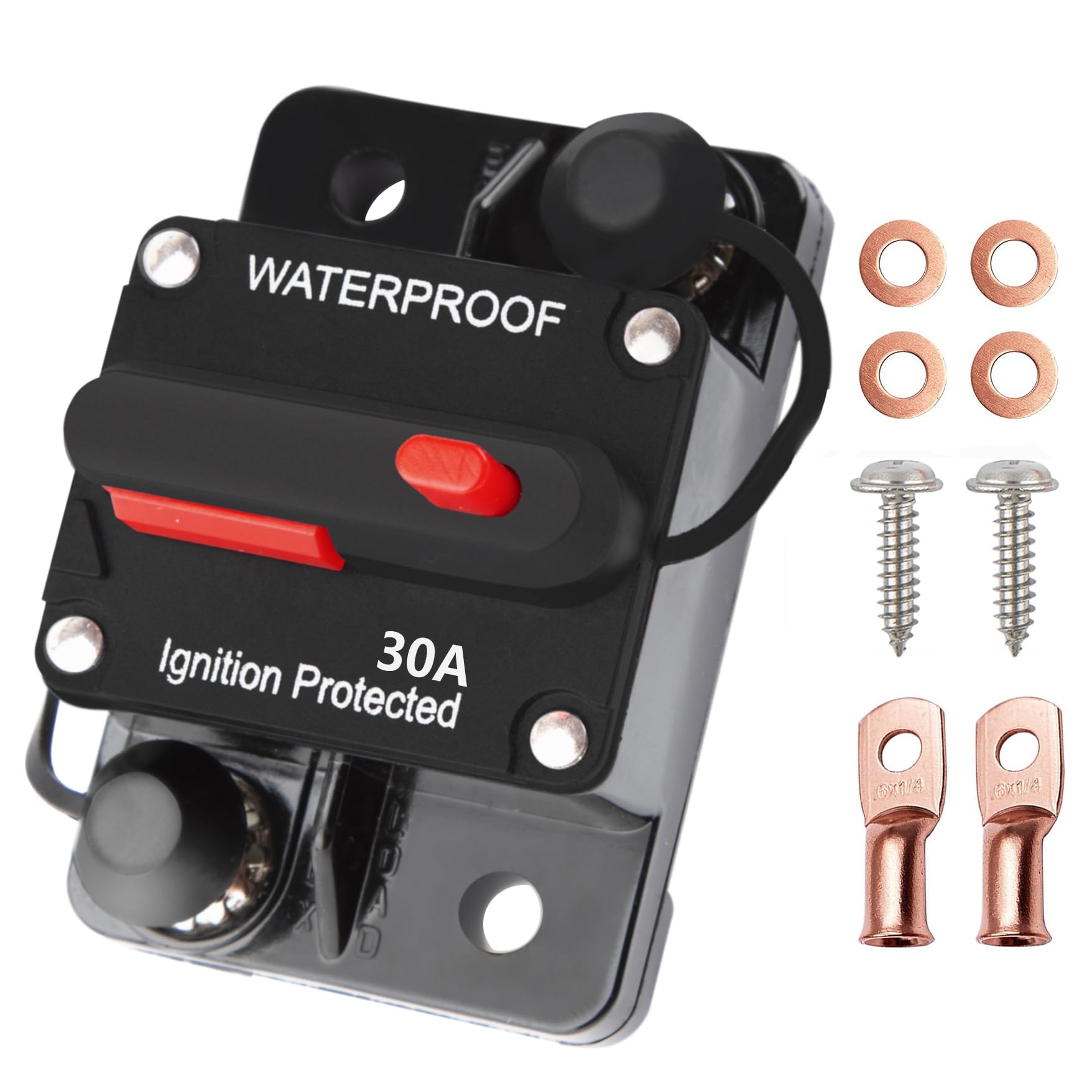 Tiwerlfe 30 Amp Breaker Manual Reset Waterproof Inline Fuse Inverter For Car Atv Marine Trolling Motors Boat Power Protect 12V-4