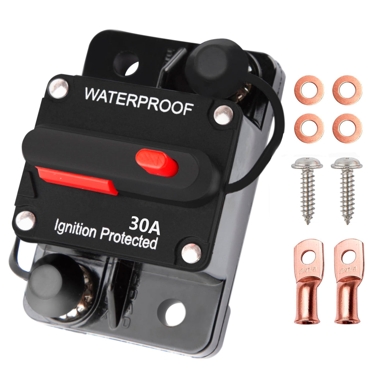 Tiwerlfe 30 Amp Breaker Manual Reset Waterproof Inline Fuse Inverter For Car Atv Marine Trolling Motors Boat Power Protect 12V-4