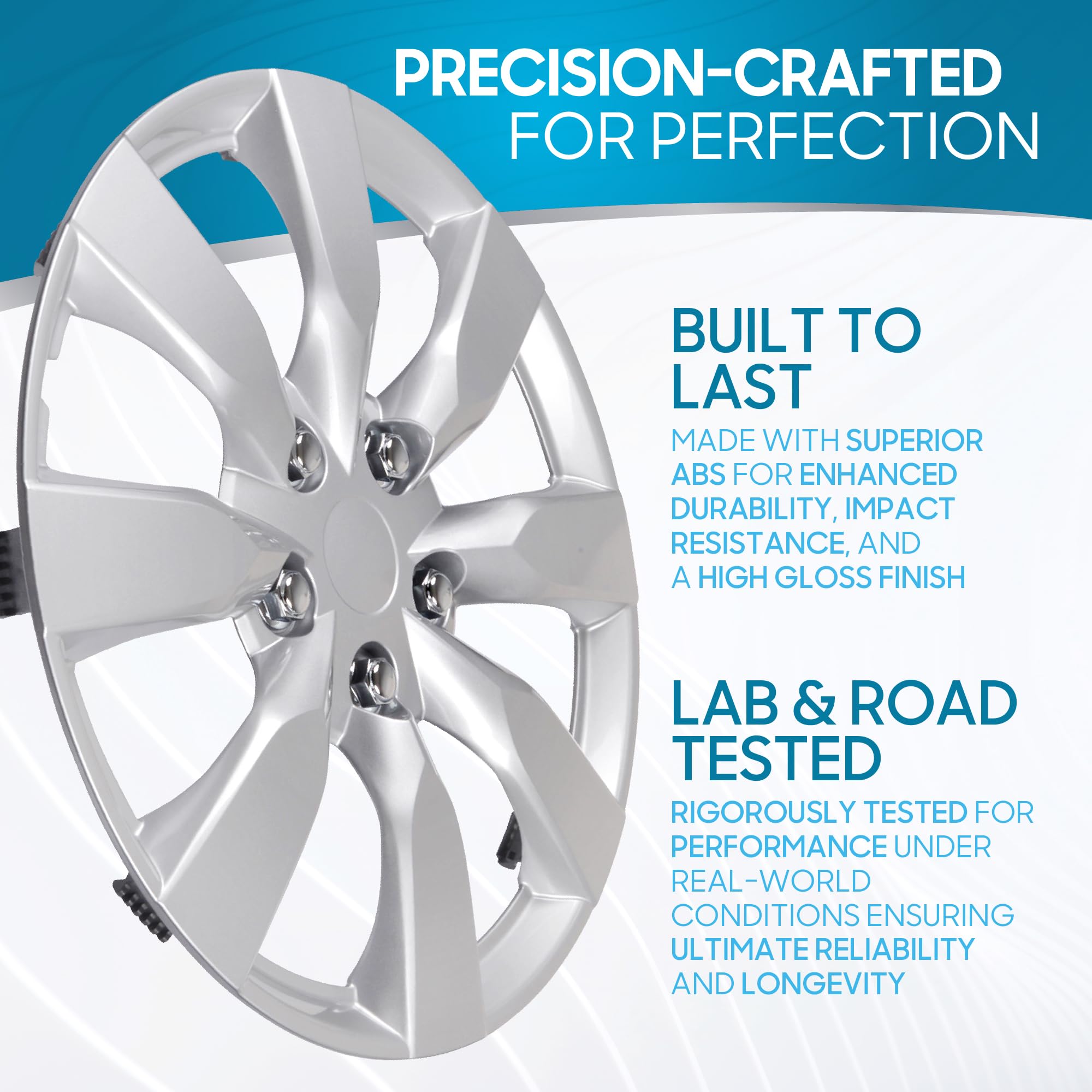 Bdk (4-Pack) Premium 16'' Wheel Rim Cover Hubcaps Oem Style Replacement Snap On Car Truck Suv Hub Cap - 16 Inch Set, Abs,Steel,