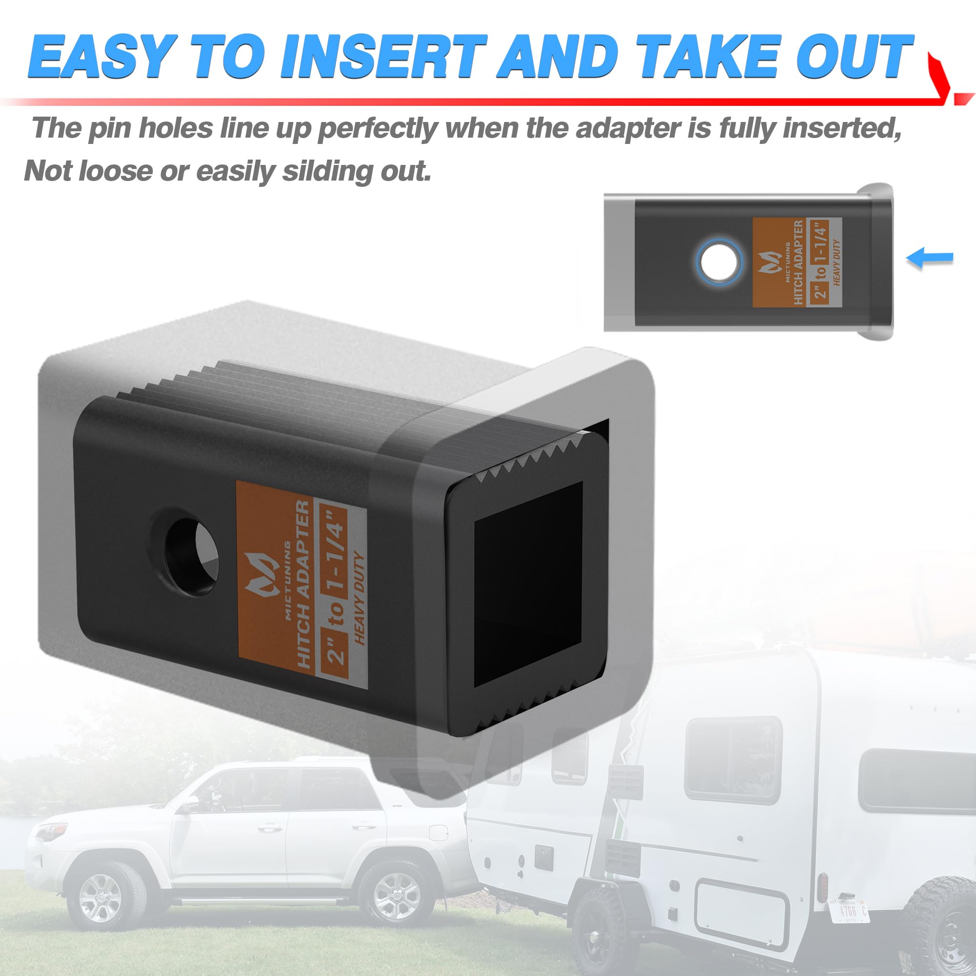 Mictuning 2 Inches Class Iii/Iv To 1-1/4 Inches Class I/Ii Receiver Hitch Adapter Insert Sleeve Mount Adapter - 2 Inches To 1.25 Inches Receiver Reducer Converter For Bike Rack And Cargo Carriers