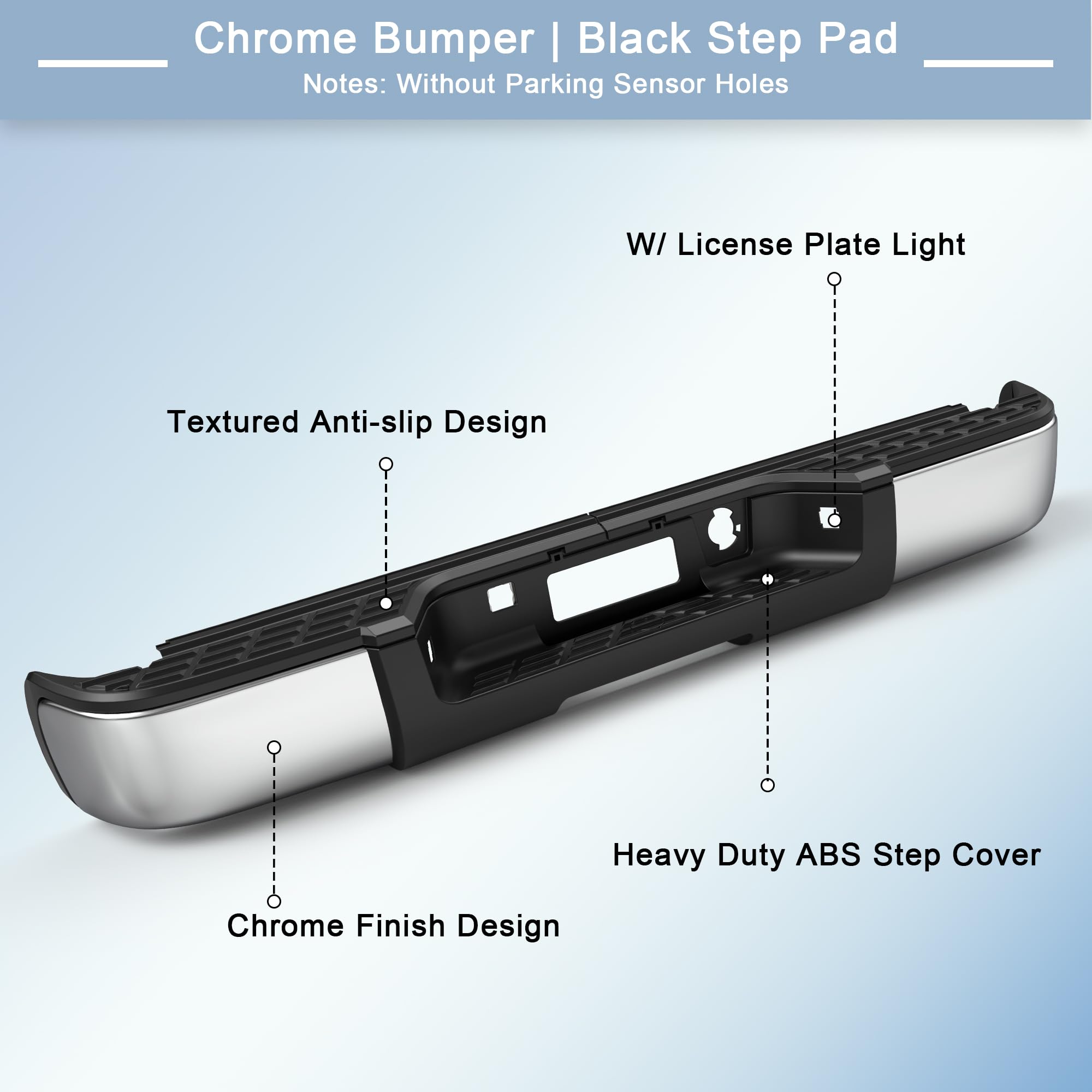 KUIPERAUTO Chrome Rear Step Bumper Assembly Compatible for 2007-2013 Chevy Silverado/GMC Sierra 1500 Pickup GM1103147 WITHOUT Pa
