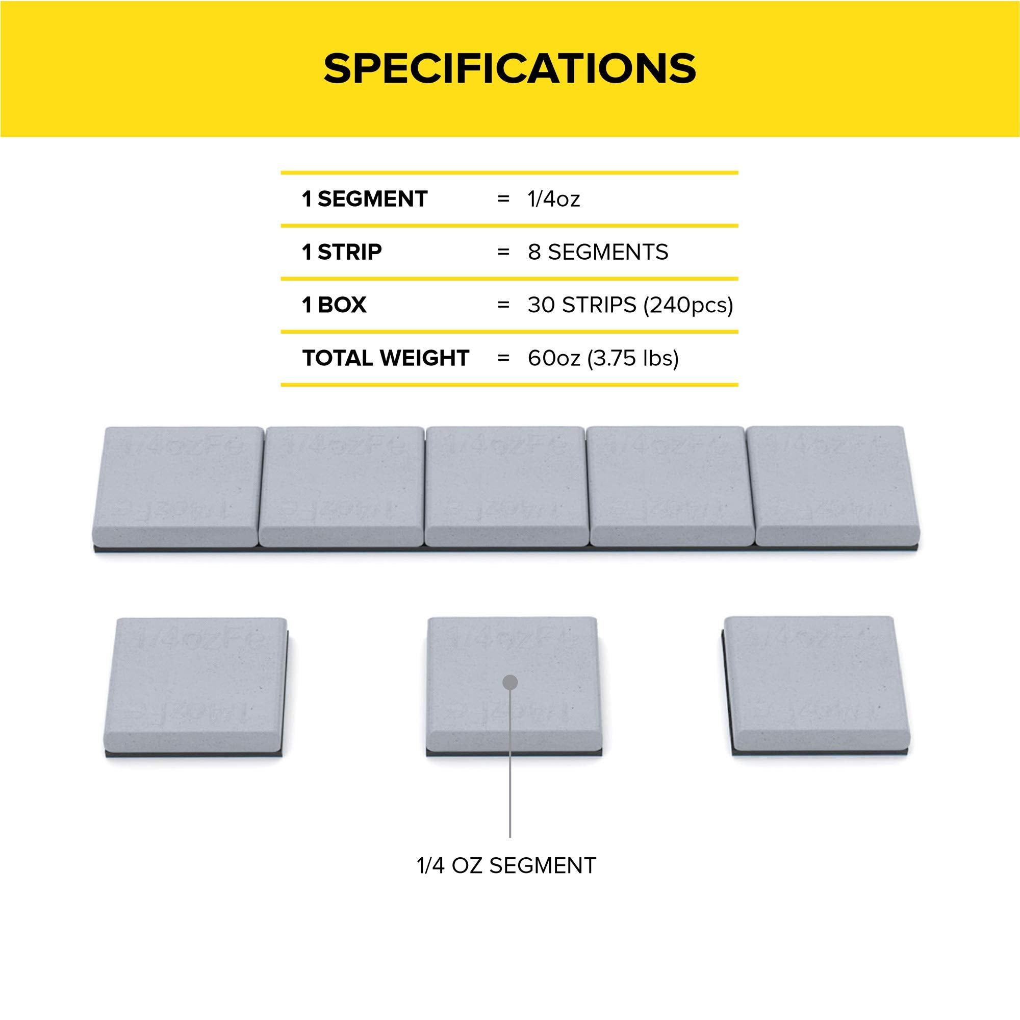 Stancemagic - 0.25Oz 1/4Oz - Gray Adhesive Stick On Wheel Weights, Easy Peel, Low Profile, Zinc Plated Steel Balancing Weights For Cars Bikes Atv Utv, 3.75 Lb Box (60Oz), Contains 240 Pieces