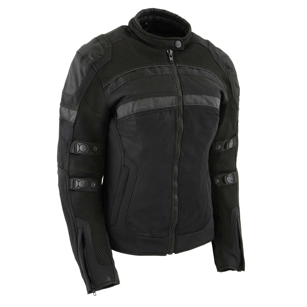 Milwaukee Leather Mpl2775 Black Armored Textile Motorcycle Jacket For Women - All Season Jacket W/Removable Liner - Large