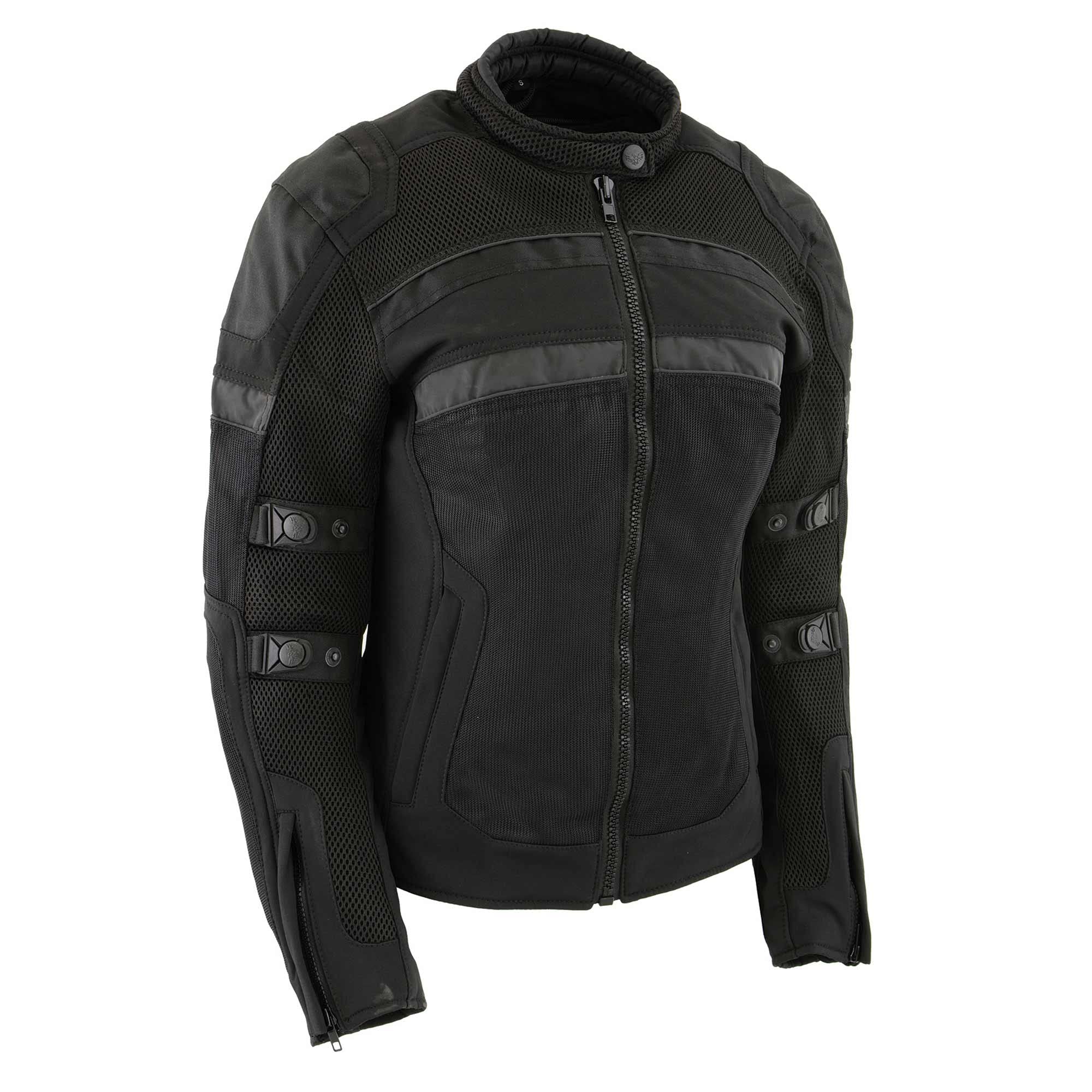 Milwaukee Leather Mpl2775 Black Armored Textile Motorcycle Jacket For Women - All Season Jacket W/Removable Liner - X-Large