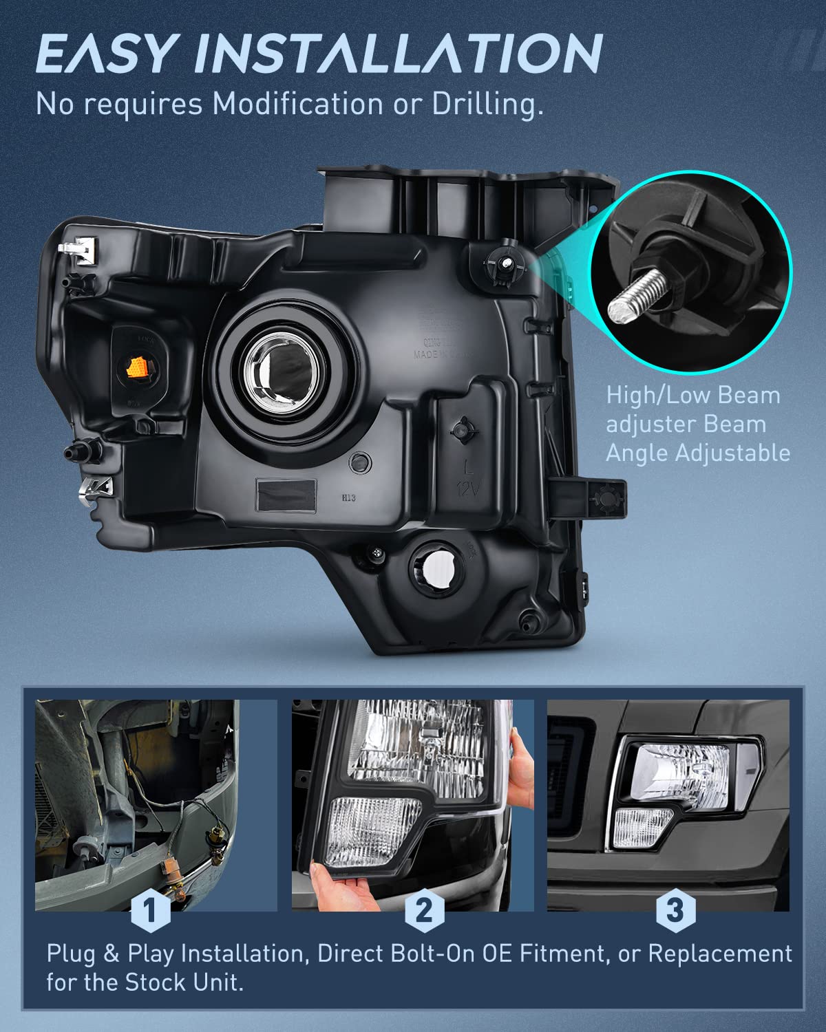 Nilight 2009 2010 2011 2012 2013 2014 F150 Headlight Assembly Black Housing Clear Corner Clear Lens Headlamp Replacement Driver