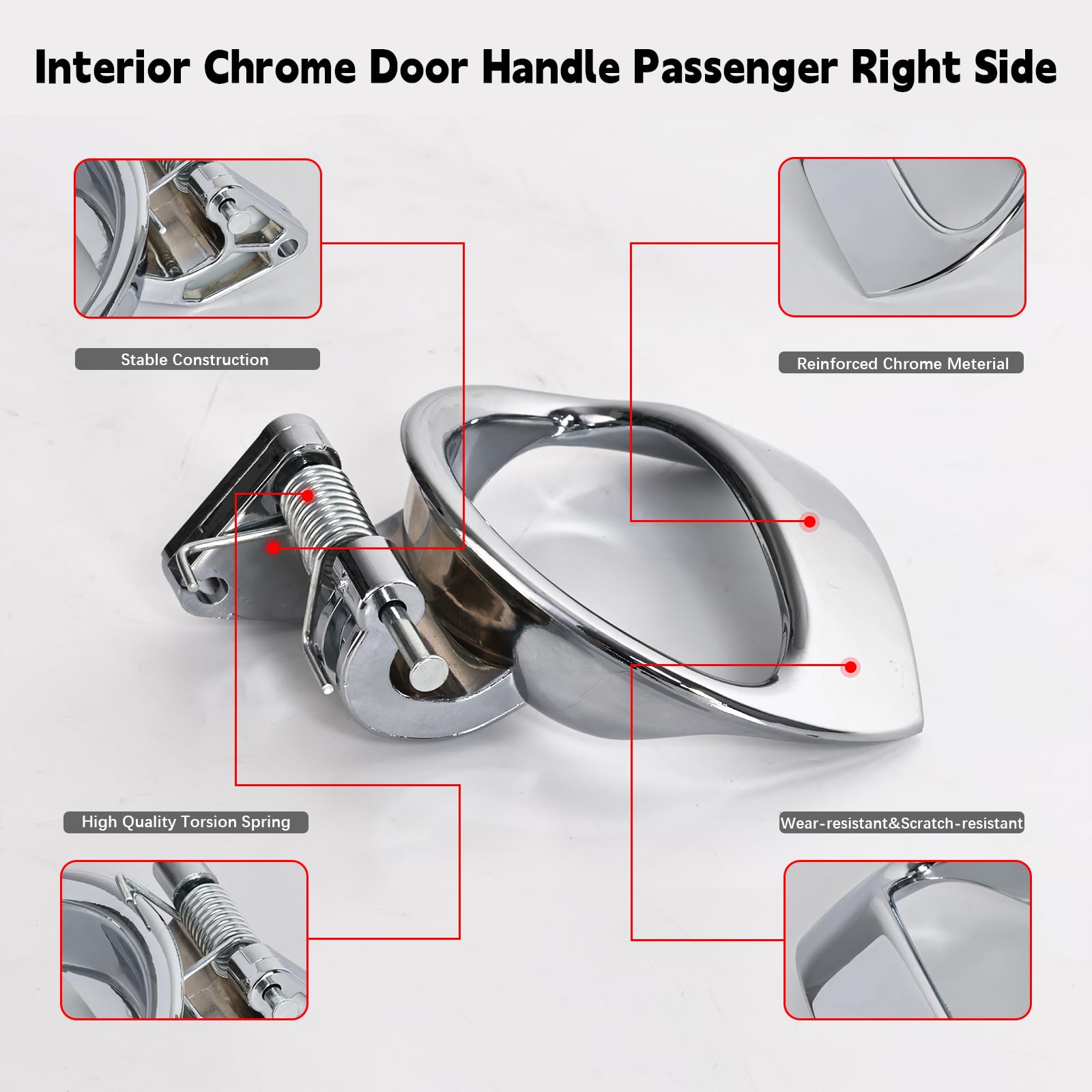 Faersi Inside Interior Chrome Door Handle Passenger Right Side Replacements For 2006-2011 Chevrolet Hhr #19299613 (Silver)