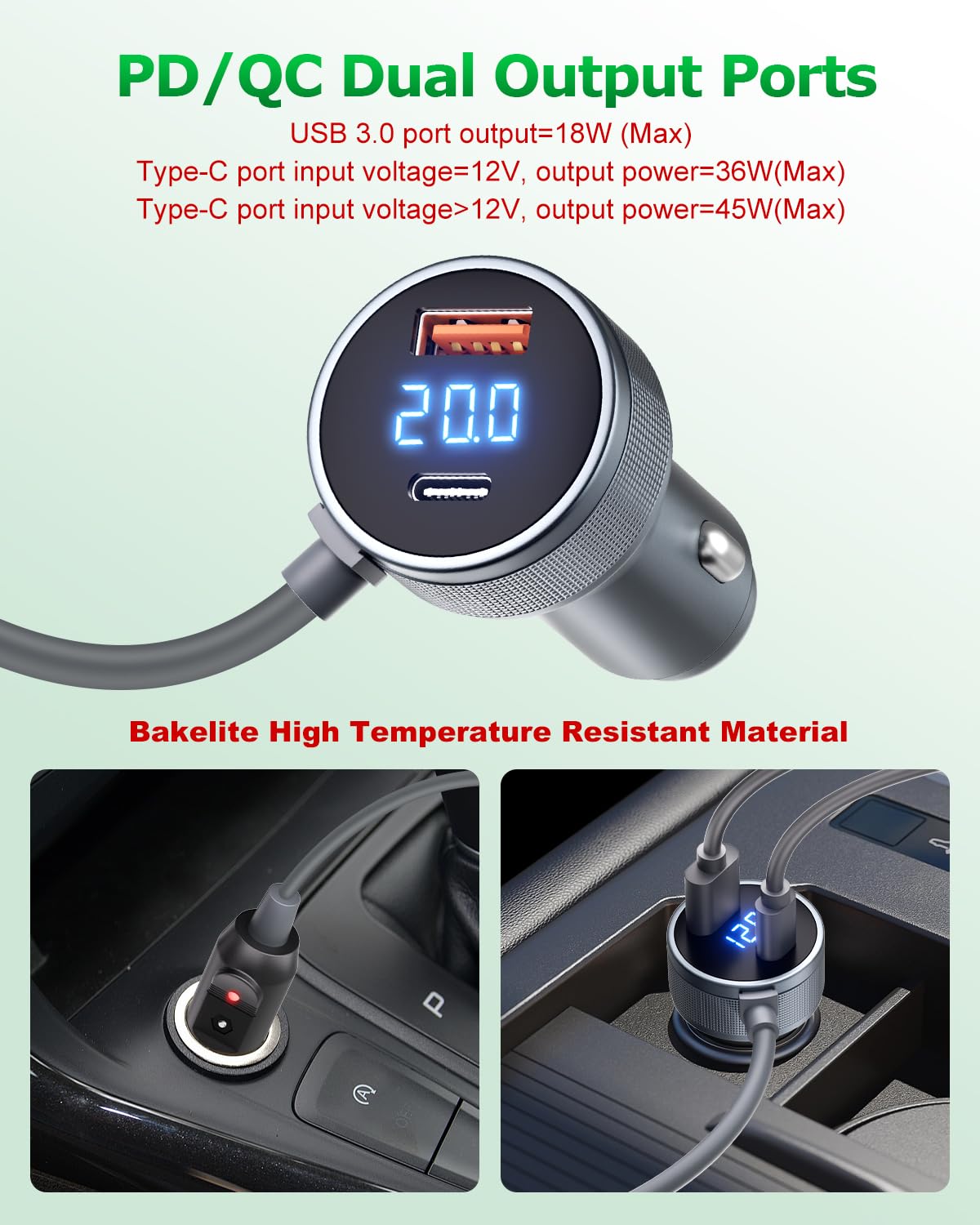 Starlink Mini DC Power Cable Cigarette Lighter with Digital Display USB/Type C Socket 10FT Starlink Mini Cable 12V-24V DC Car Po