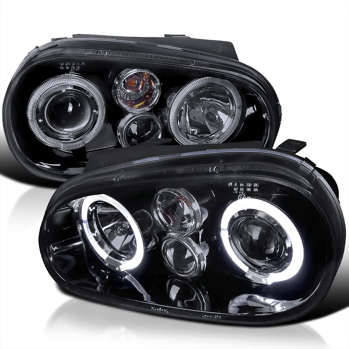 Spec-D Tuning Dual Halo Glossy Black Housing Smoke Lens Projector Headlights Compatible With 1999-2006 Volkswagen Golf Mk4, 1999