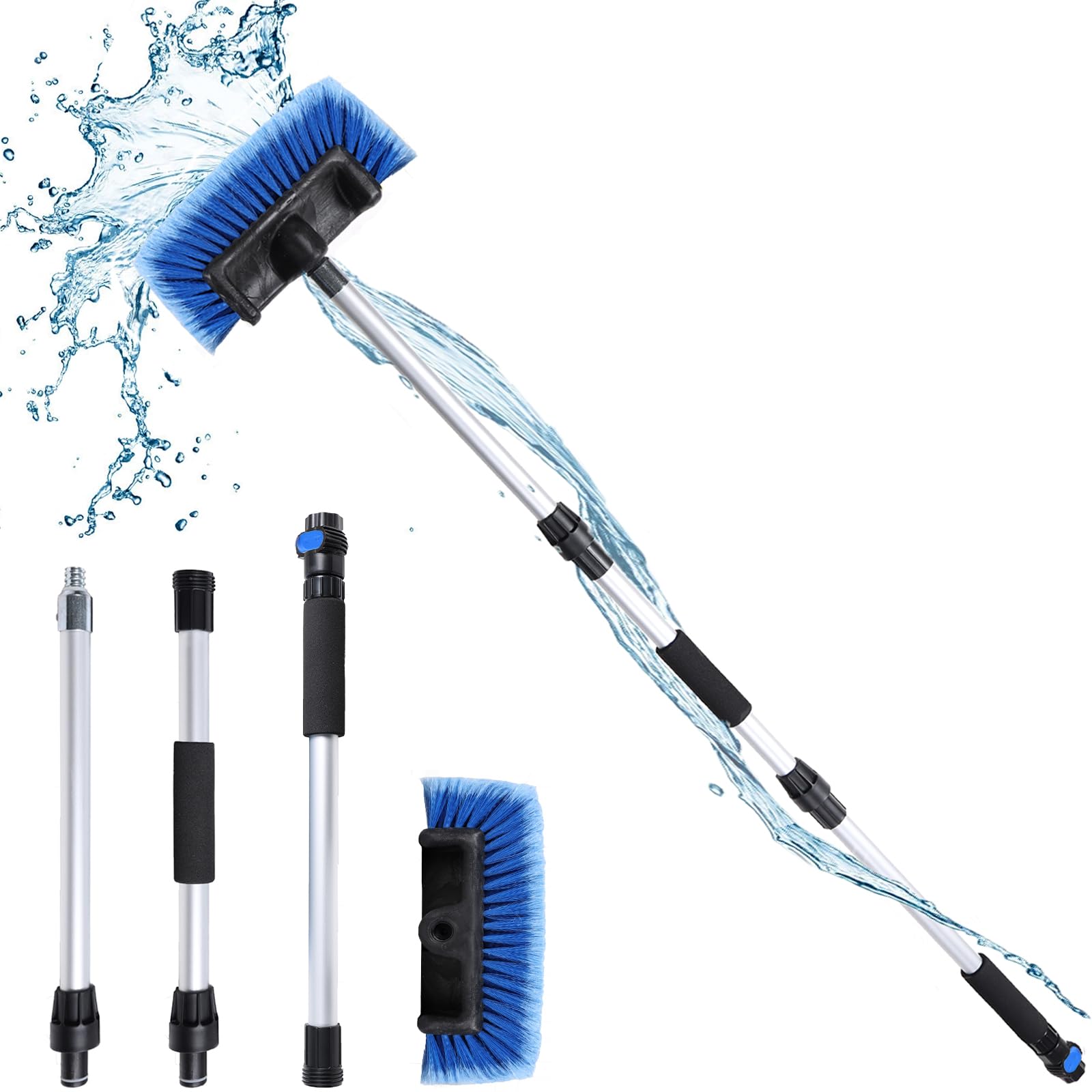 Navapal 54'' Flow-Thru Car Wash Brush With Long Handle, Soft Bristle Car Washing Brush With Extendable Handle And Hose Attachmen