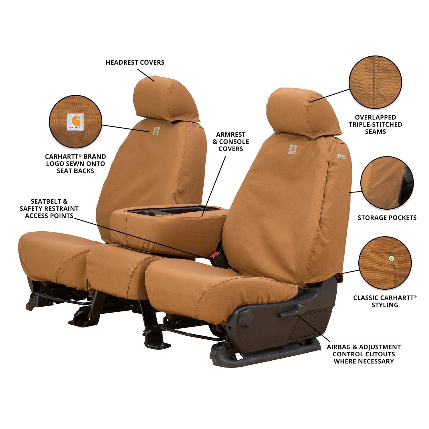 Covercraft Carhartt Seatsaver Front Row Custom Fit Seat Cover For Select Cadillac/Chevrolet/Gmc Models - Duck Weave (Brown)