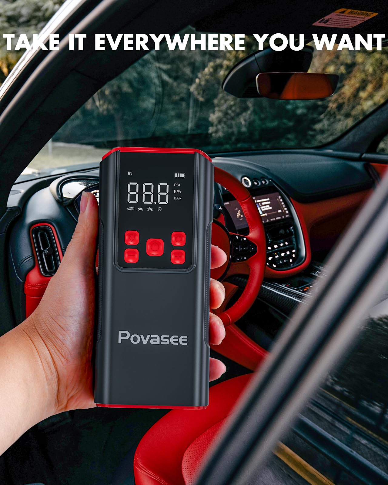 Tire Inflator Portable Air Compressor Povasee 150Psi Portable Air Pump For Car Tires Portable Air Compressor With Lcd Display,Fl
